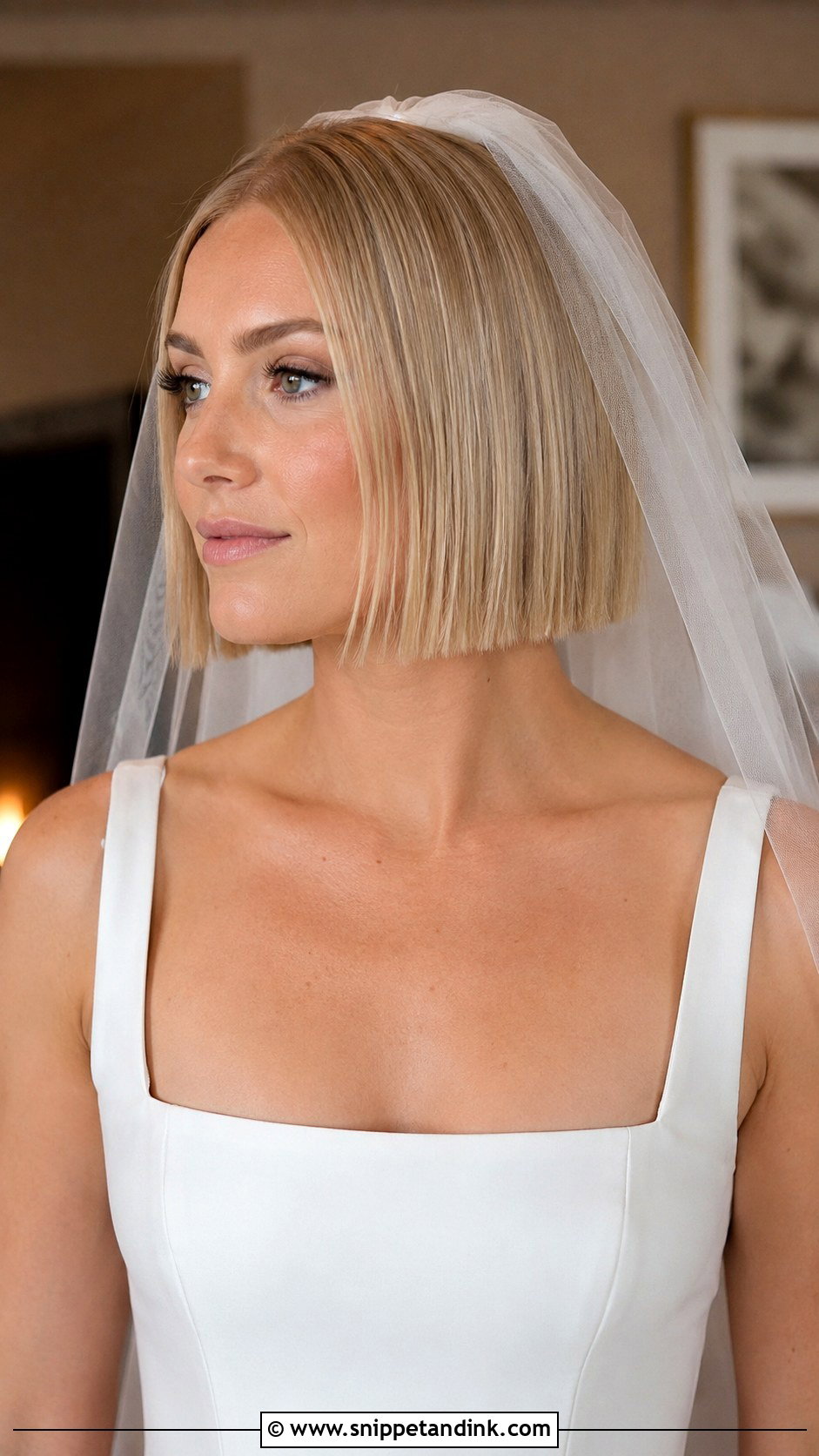 Blunt Bob With Veil - Snippet and Ink - 20 Bob Hair Bride Ideas