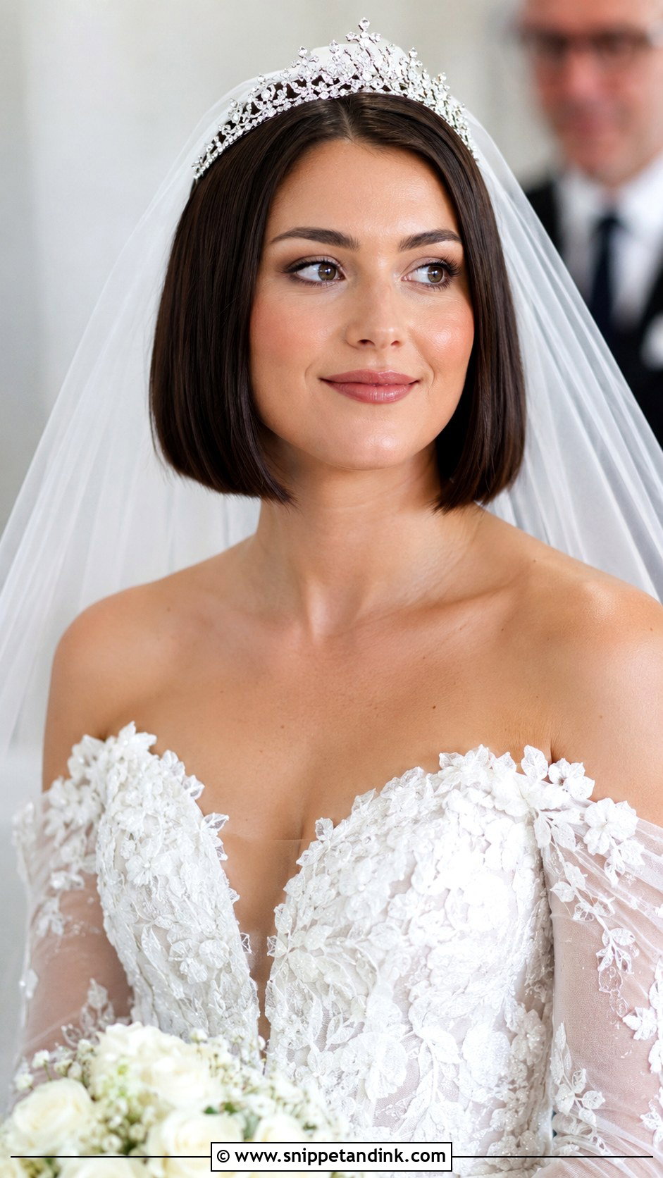 Blunt Bob With a Tiara - Snippet and Ink - 25 Hair Styles for Short Hair Wedding