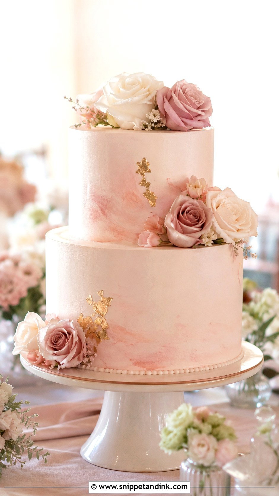Blush 2 Tier Wedding Cake With Roses - Snippet and Ink - 20 2 Tier Wedding Cake Ideas with Roses