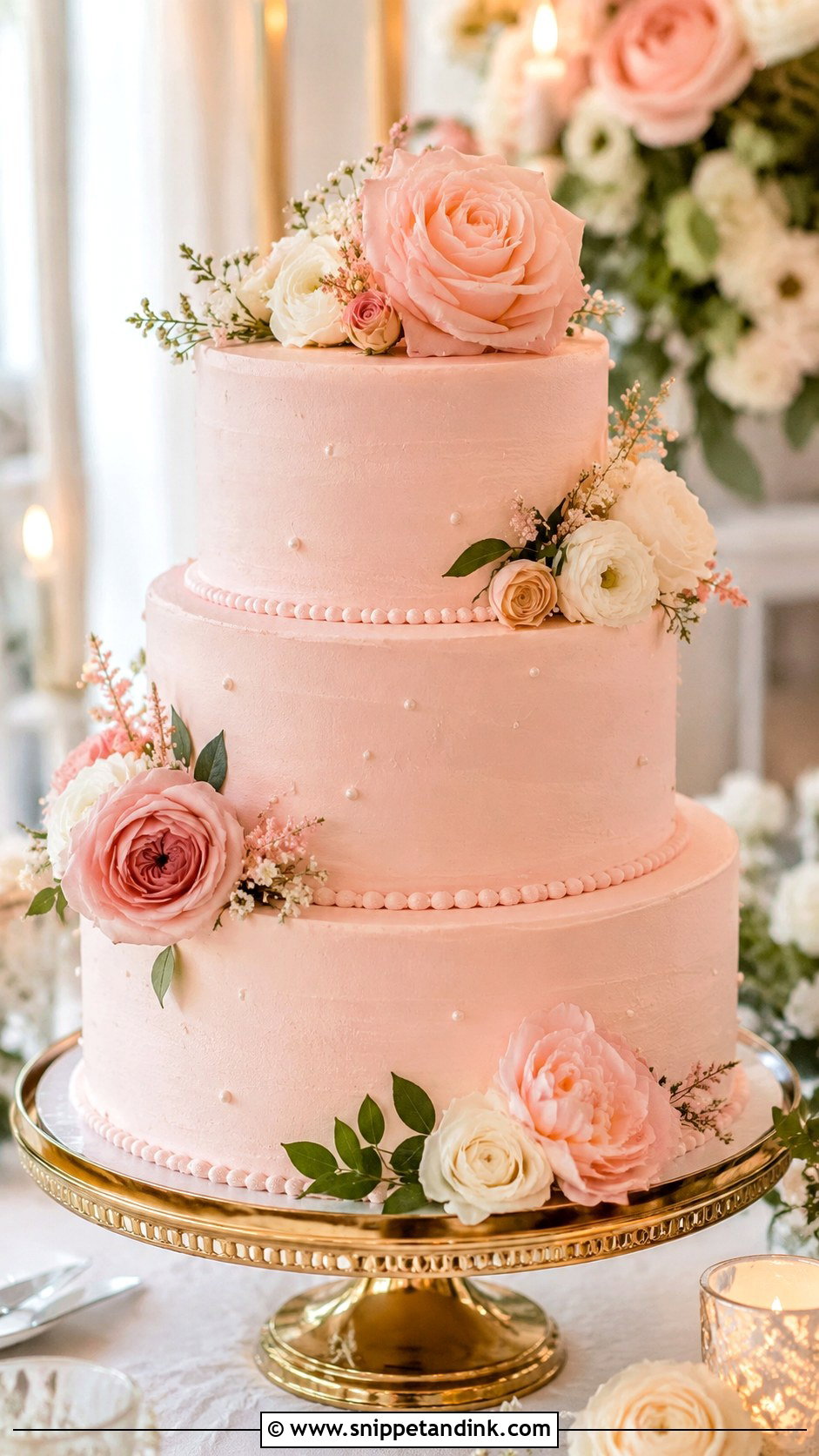 Blush 3 Tier Wedding Cake - Snippet and Ink - 20 3 Wedding Cakes Display Ideas