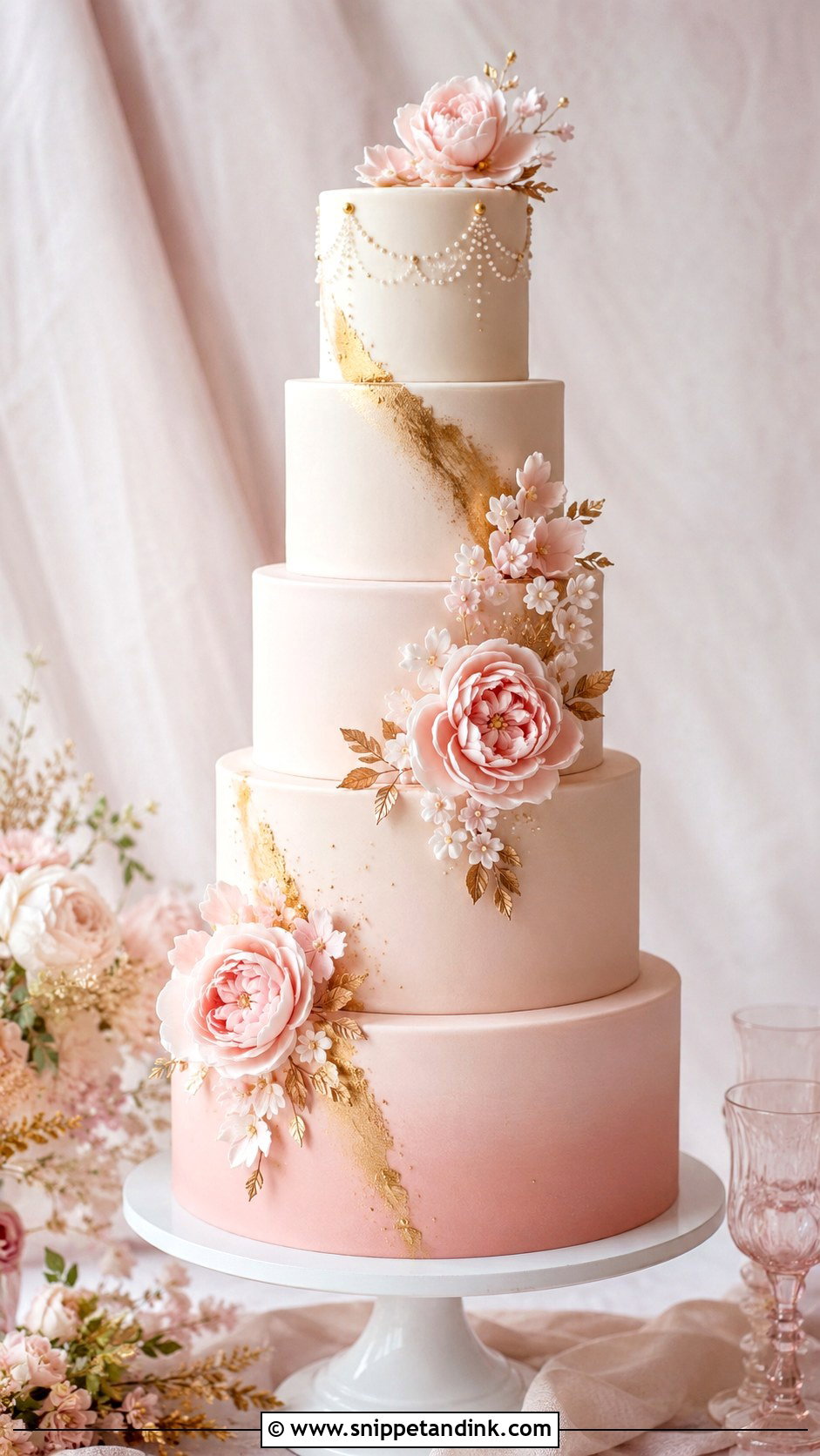 Blush 5 Tier Wedding Cake - Snippet and Ink - 25 5 Tier Wedding Cake Ideas