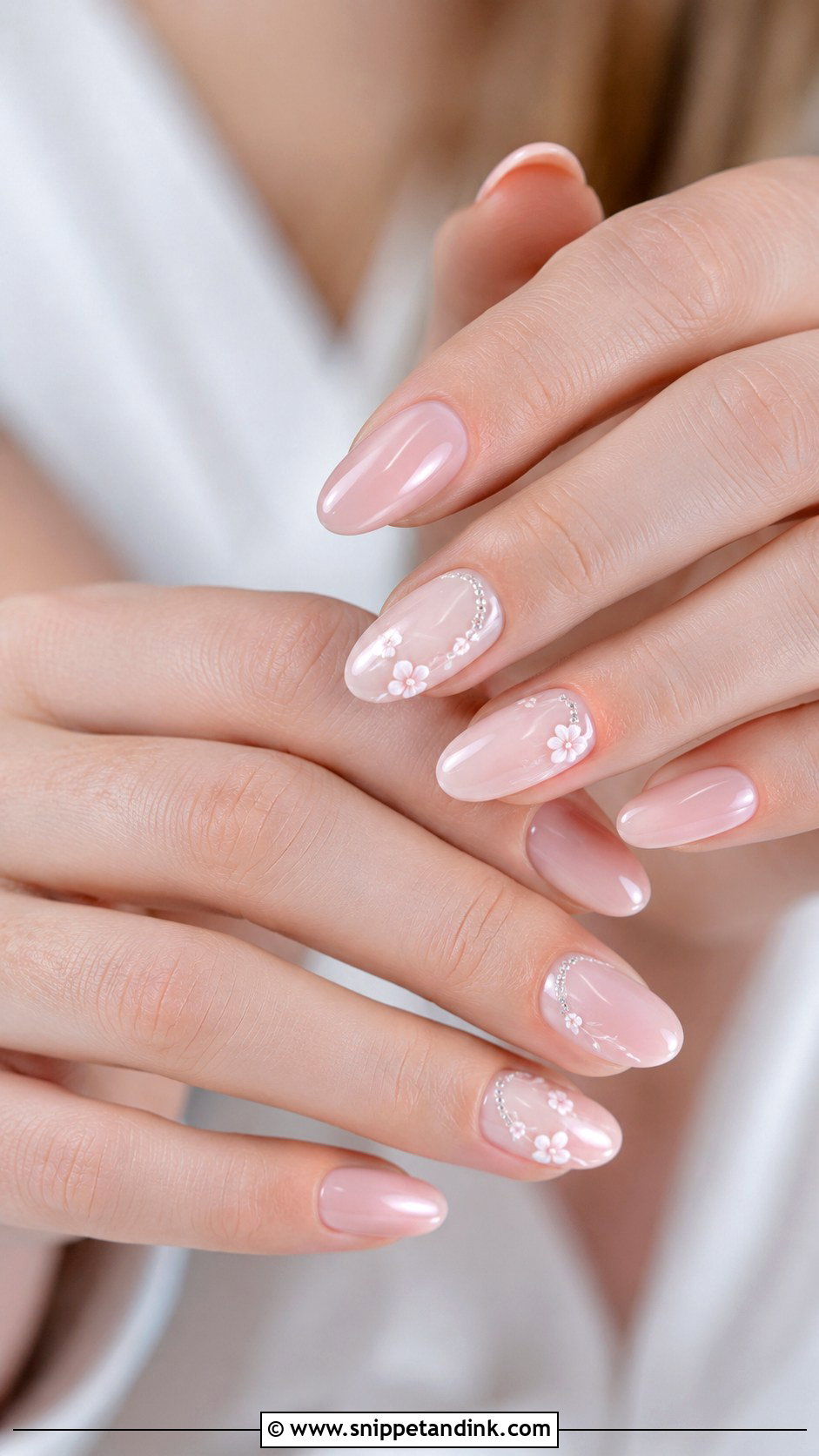 Blush Almond Wedding Nails - Snippet and Ink - 20 Almond Wedding Nail Inspo for Bride Ideas