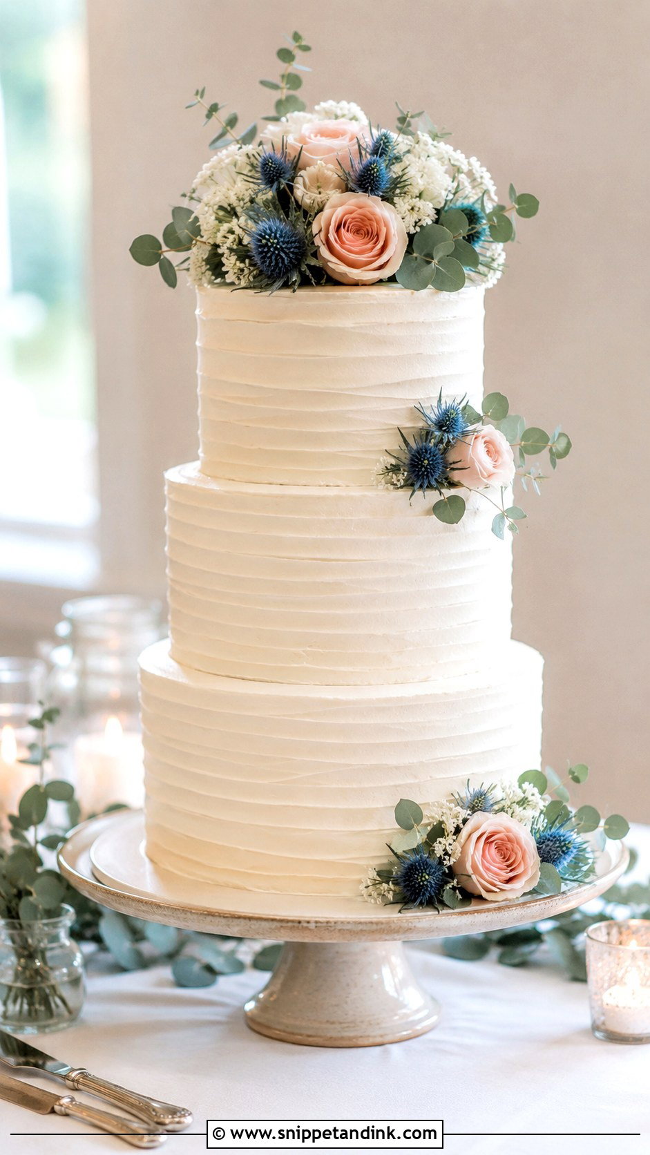 Blush And Blue Buttercream Wedding Cake - Snippet and Ink - 25 Blush and Blue Wedding Cake Ideas