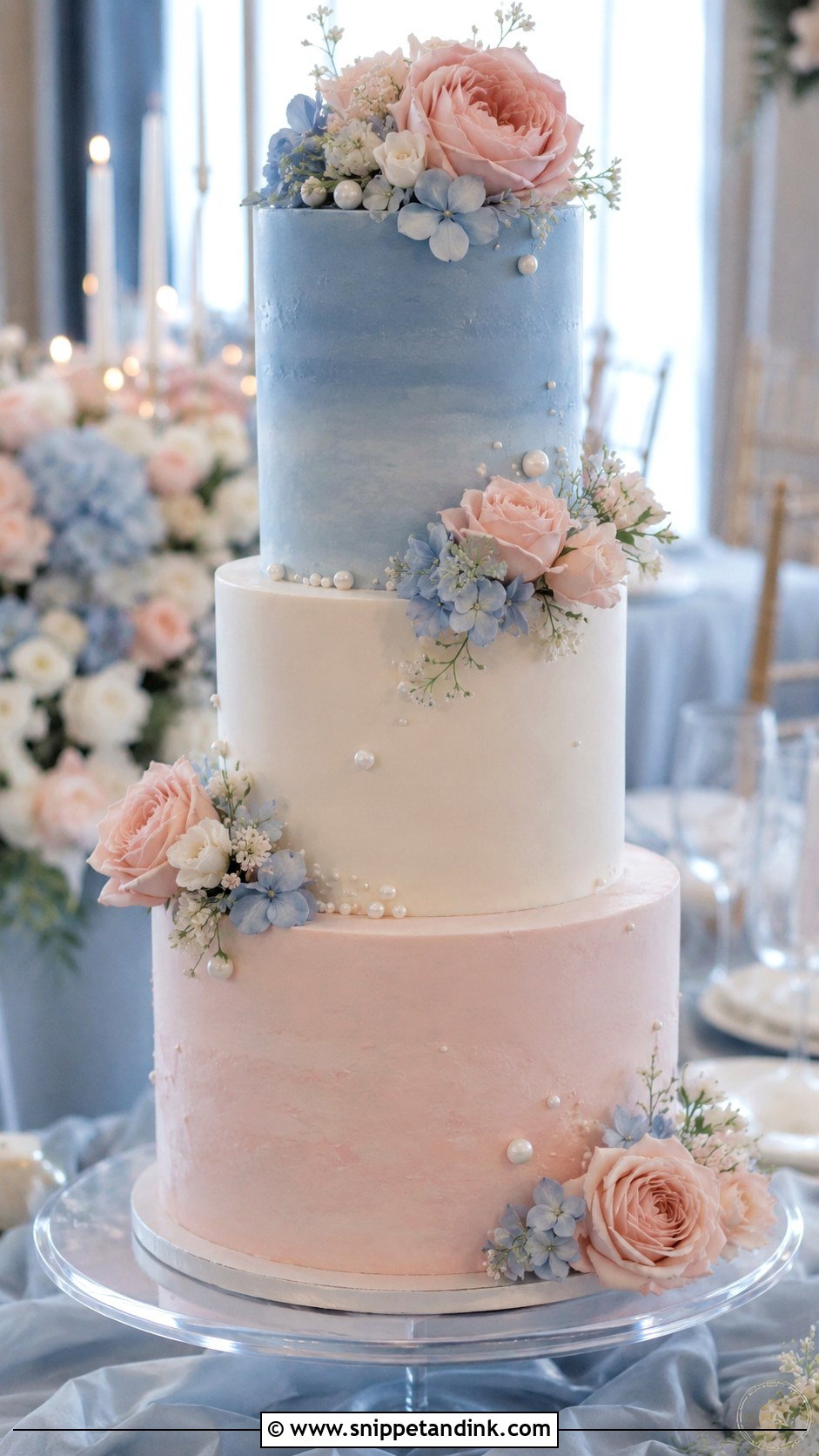 Blush And Blue Ombre Wedding Cake - Snippet and Ink - 25 Blush and Blue Wedding Cake Ideas