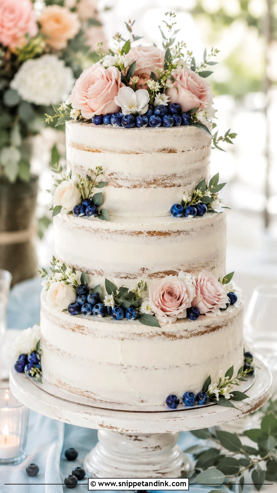 Blush And Blue Wedding Cake With Blueberries - Snippet and Ink - 25 Blush and Blue Wedding Cake Ideas