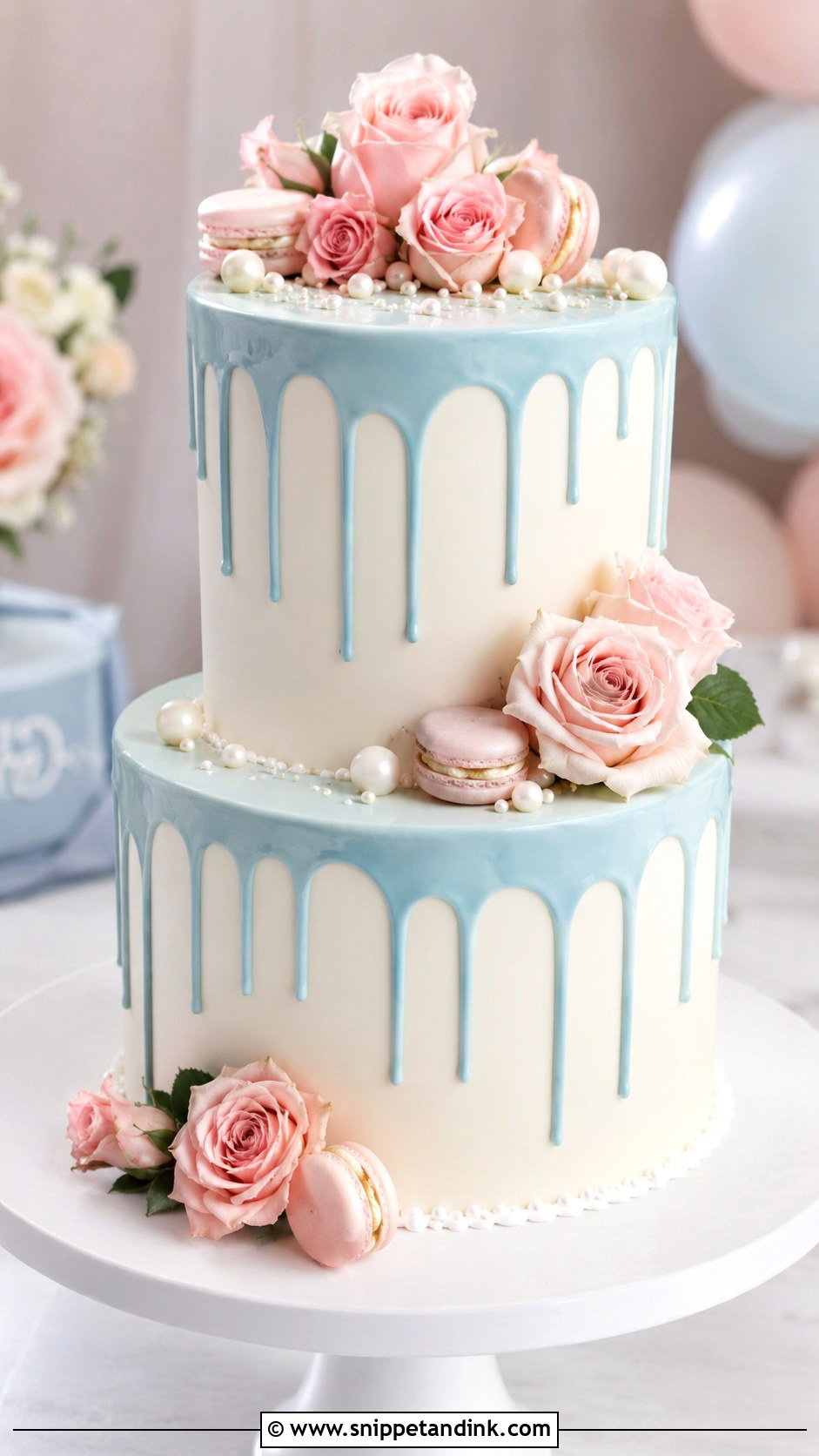 Blush And Blue Wedding Cake With Drip - Snippet and Ink - 25 Blush and Blue Wedding Cake Ideas