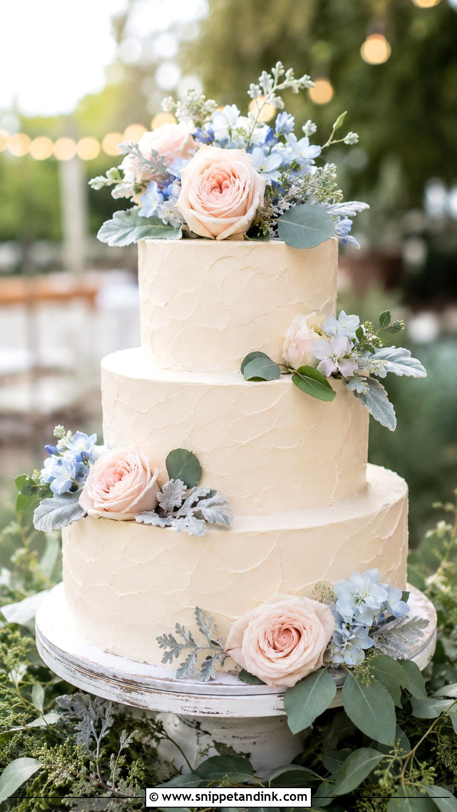 Blush And Blue Wedding Cake With Hydrangeas - Snippet and Ink - 25 Blush and Blue Wedding Cake Ideas