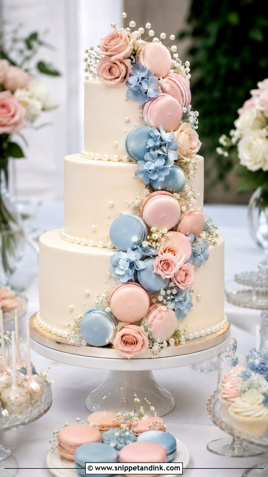 Blush And Blue Wedding Cake With Ribbon - Snippet and Ink - 25 Blush and Blue Wedding Cake Ideas