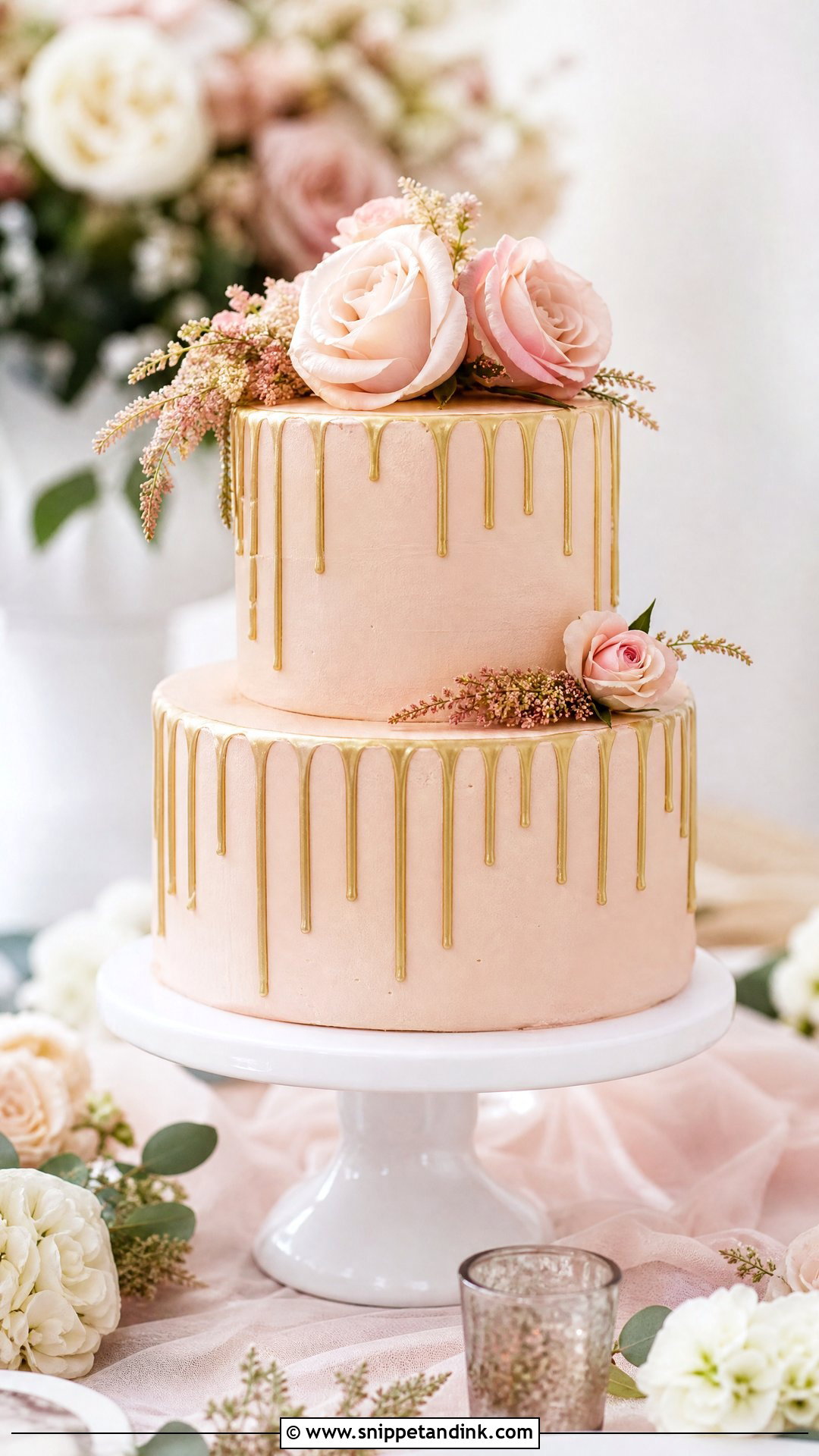 Blush And Gold Wedding Cake - Snippet and Ink - 35 Gold Cake Ideas for Wedding