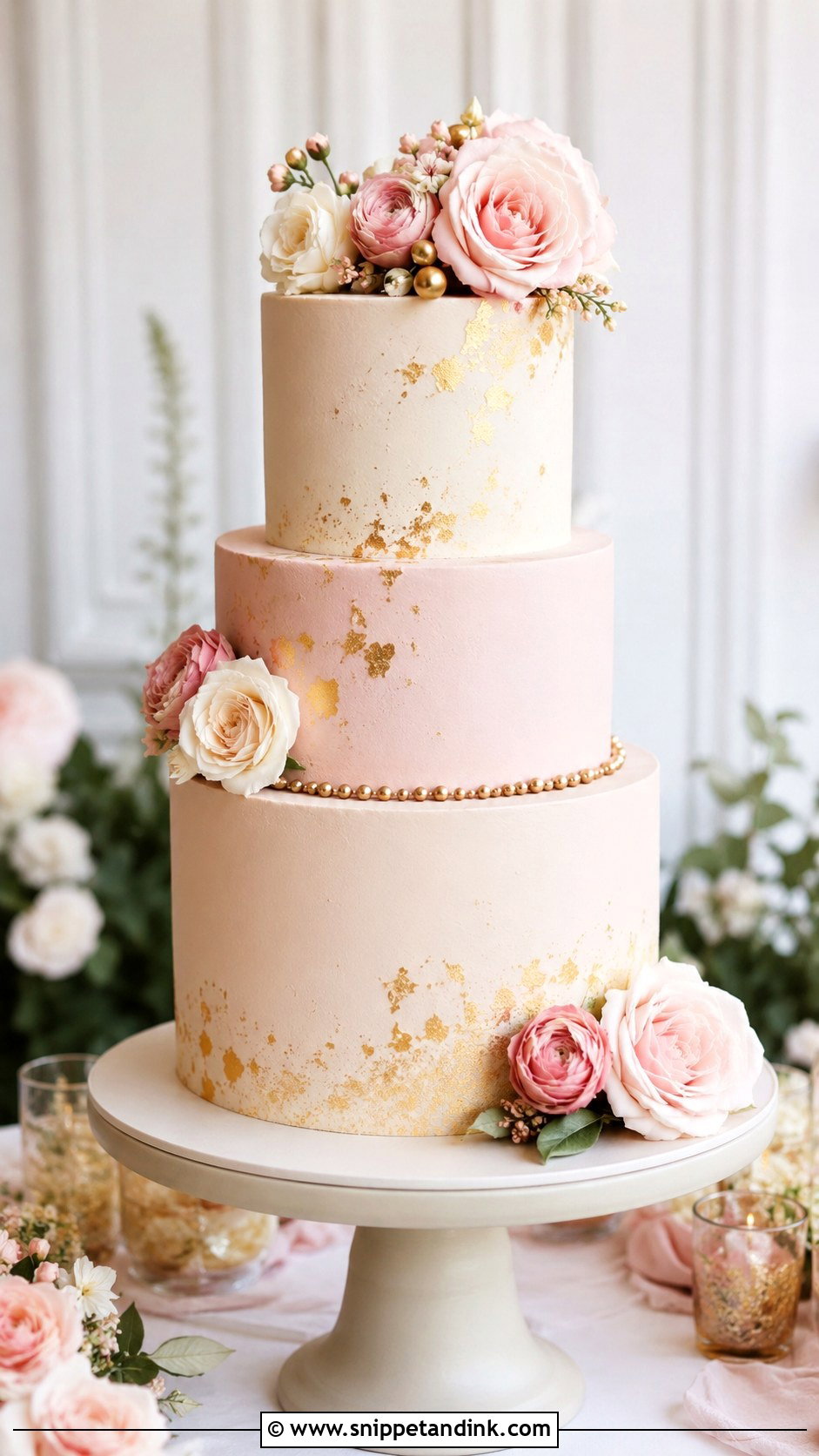 Blush And Gold Wedding Cake - Snippet and Ink - 20 Gold Themed Cake Ideas for Wedding