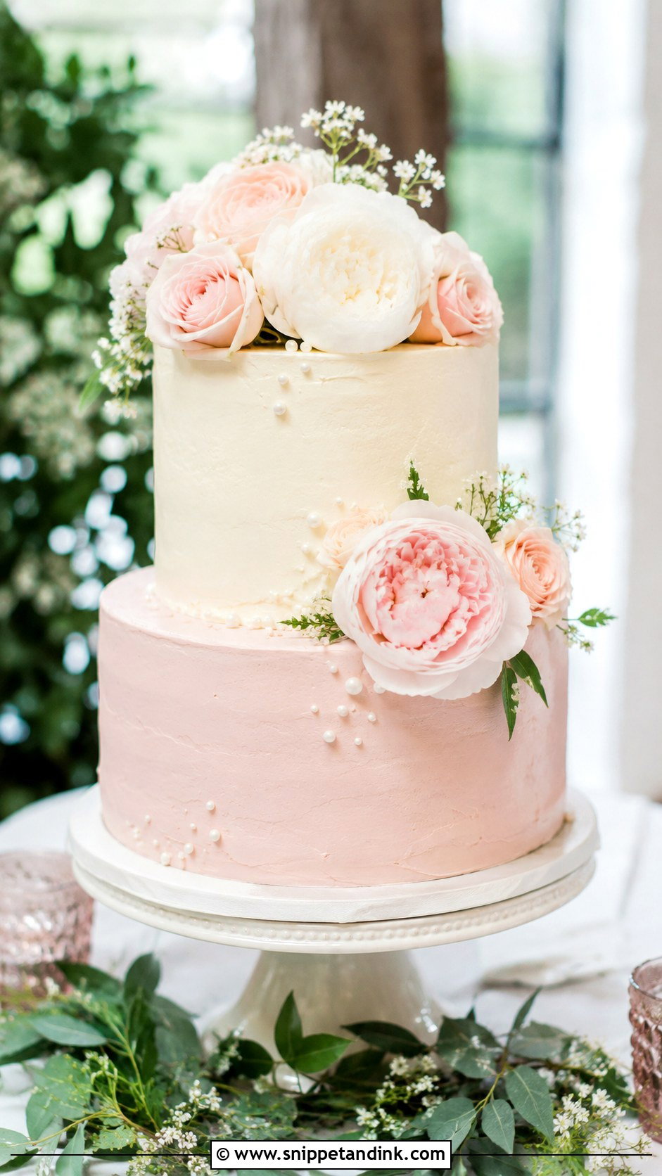 Blush And Ivory Two Tone Wedding Cake - Snippet and Ink - 20 Two Tone Wedding Cake Ideas