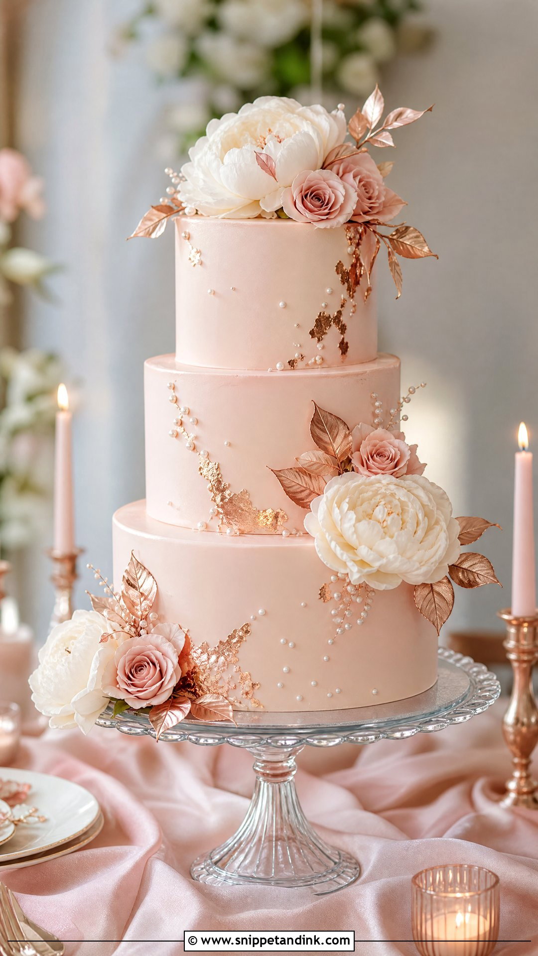 Blush And Rose Gold Wedding Cake - Snippet and Ink - 30 Rose Gold Cake Ideas for Wedding