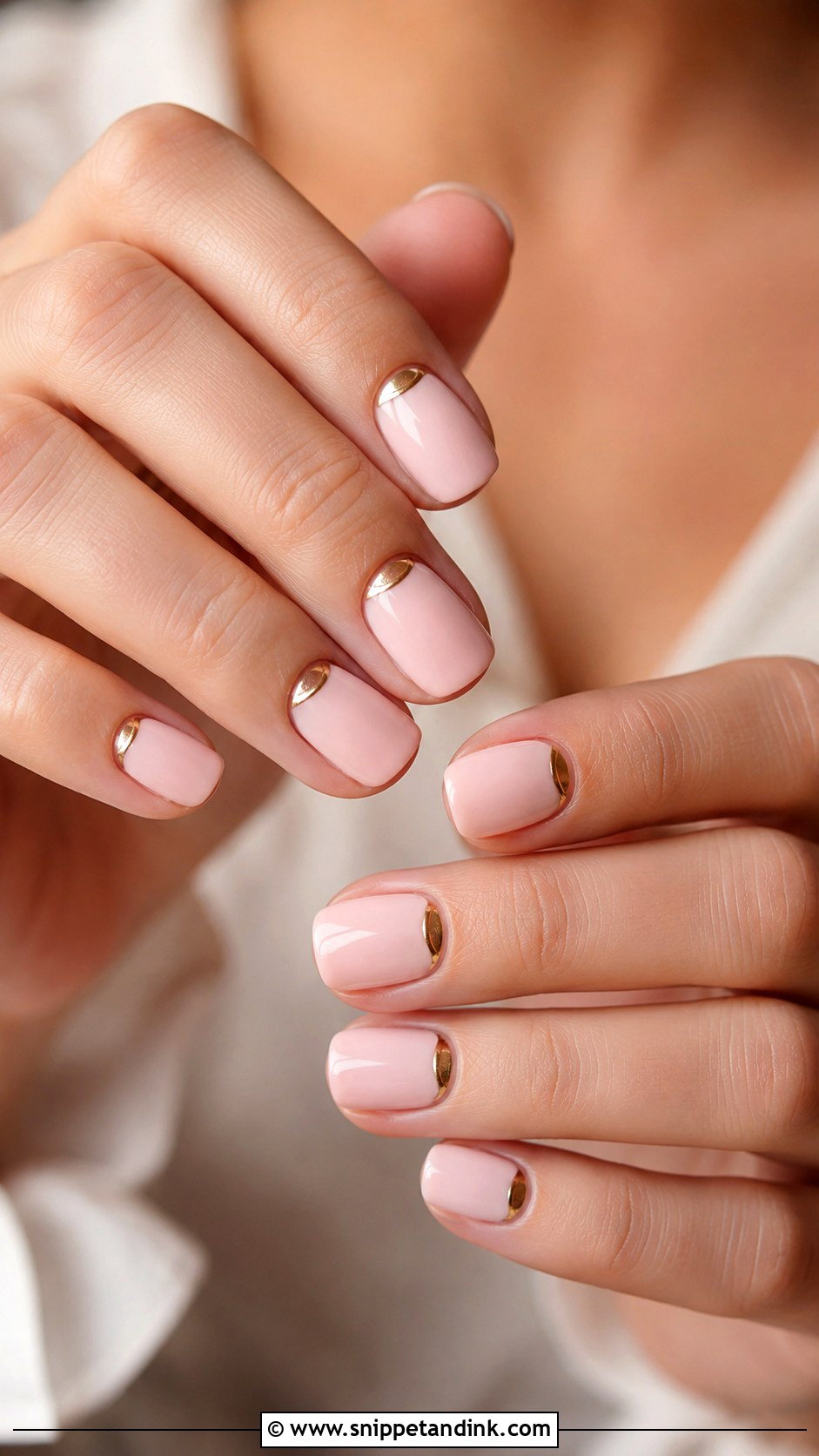 Blush Bridal Nails With Gold Half Moon - Snippet and Ink - 20 Bridal Nails with Gold
