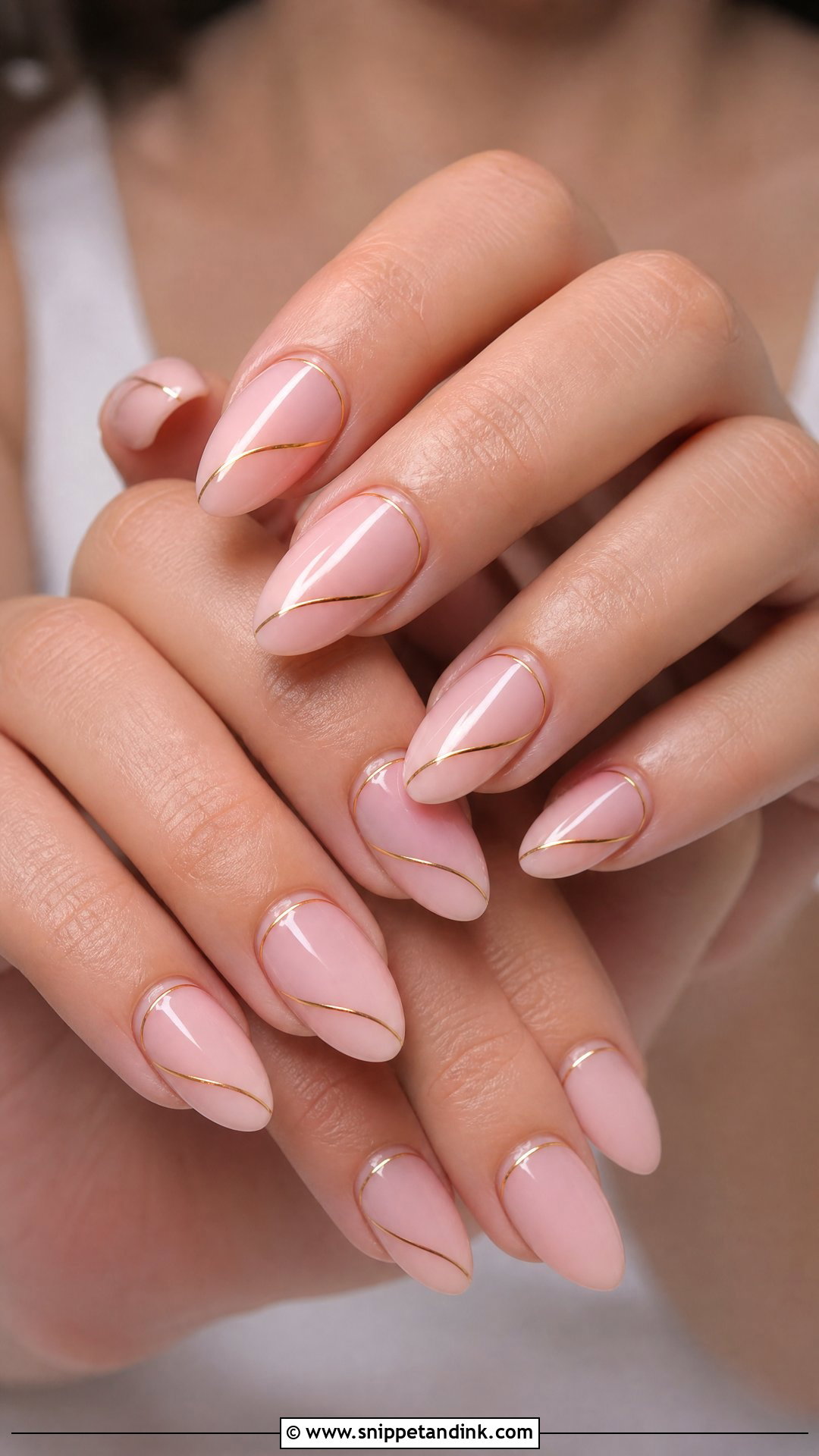Blush Bridal Nails With Gold Lines - Snippet and Ink - 25 Bridal Nail Art Designs