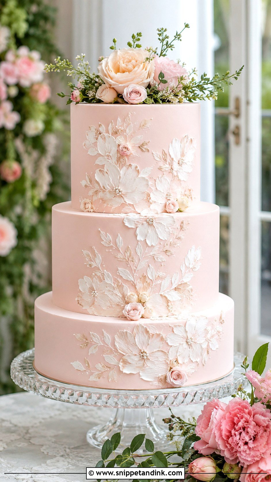 Blush Brush Embroidery Wedding Cake - Snippet and Ink - 20 Brush Embroidery Wedding Cake Ideas