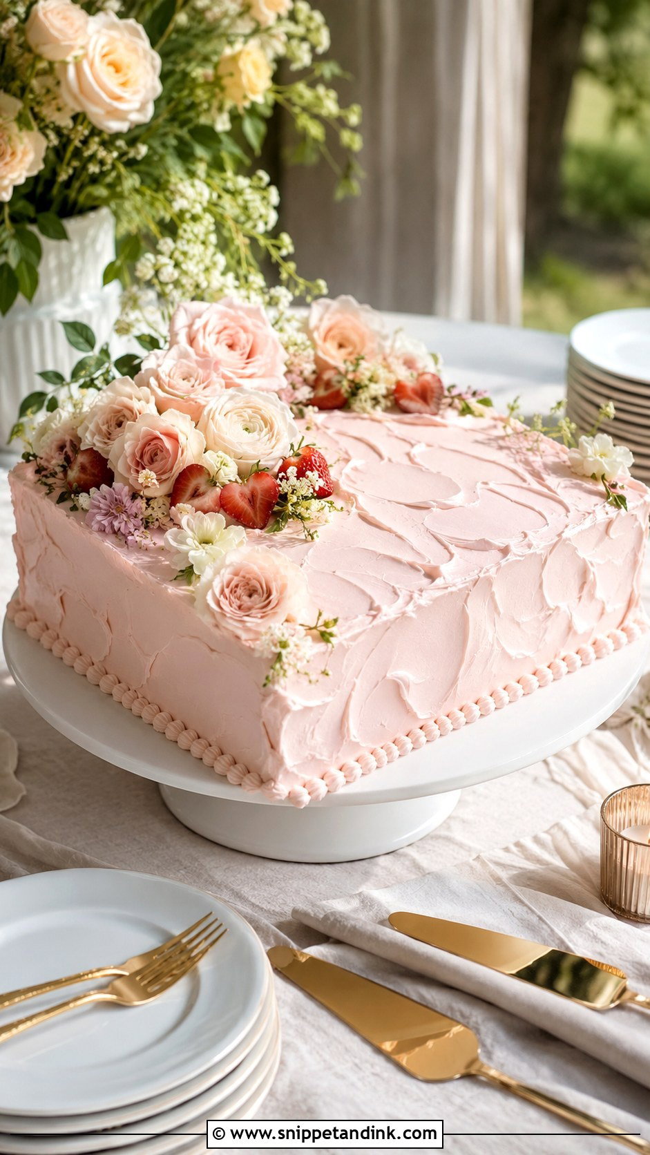 Blush Buttercream Wedding Sheet Cake - Snippet and Ink - 20 Summer Sheet Cake Designs for Wedding
