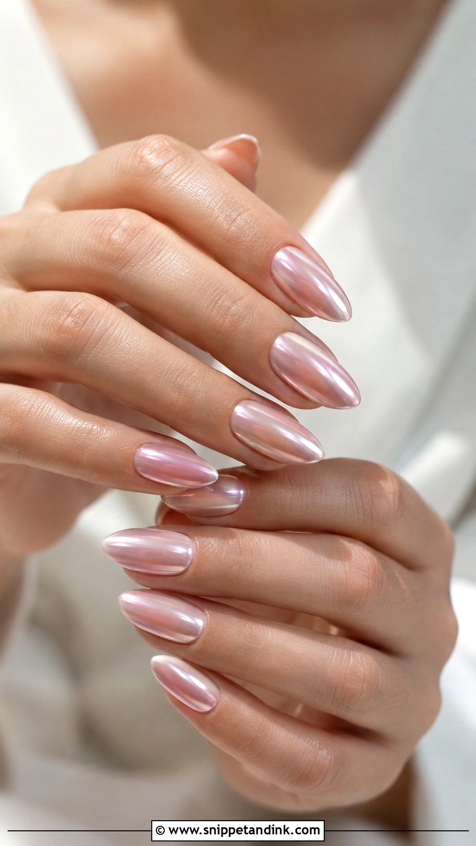 Blush Chrome Almond Wedding Nails - Snippet and Ink - 20 Almond Shape Wedding Nails