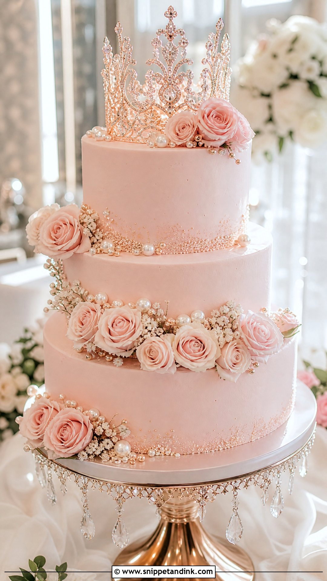 Blush Crown Wedding Cake - Snippet and Ink - 35 Crown Cake Ideas for Wedding