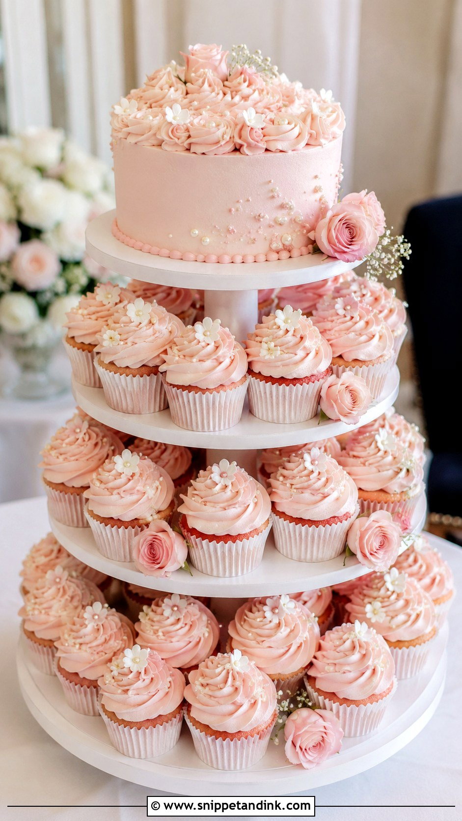 Blush Cupcake Wedding Cake Tower - Snippet and Ink - 25 Elegant Cupcake Wedding Cake Ideas