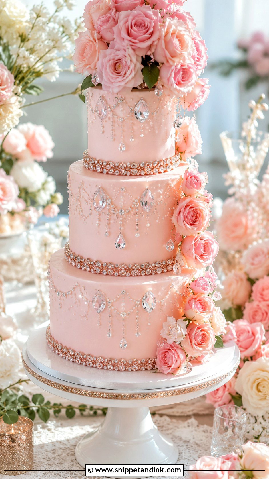 Blush Diamond Wedding Cake - Snippet and Ink - 25 Diamond Bling Wedding Cakes