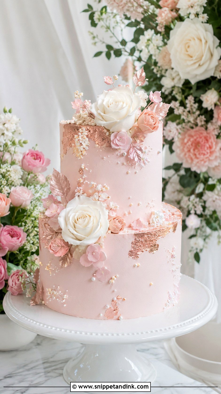 Blush Double Decker Wedding Cake - Snippet and Ink - 20 Double Decker Cake Design Ideas for Wedding