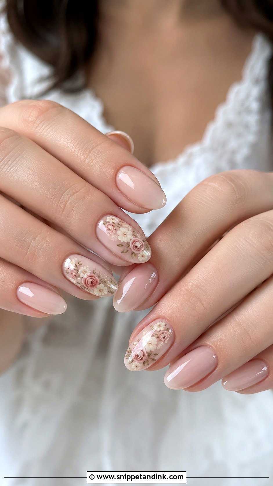 Blush Floral October Wedding Nails - Snippet and Ink - 20 October Wedding Nails