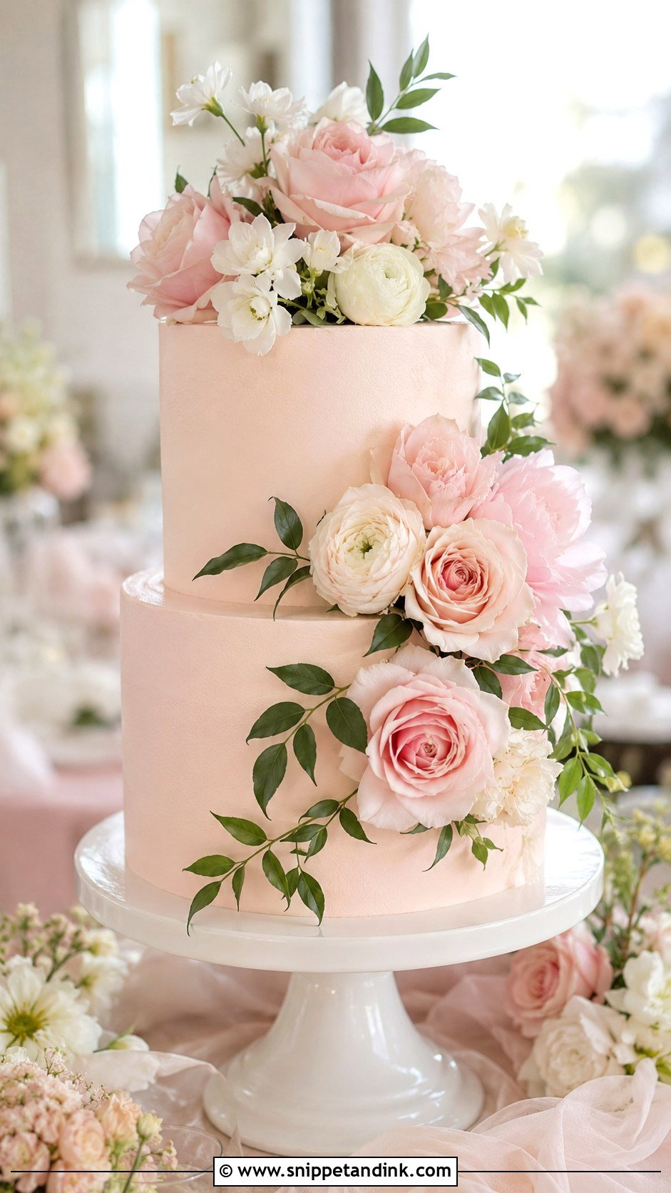 Blush Floral Wedding Cake - Snippet and Ink - 20 Simple Floral Wedding Cake Ideas