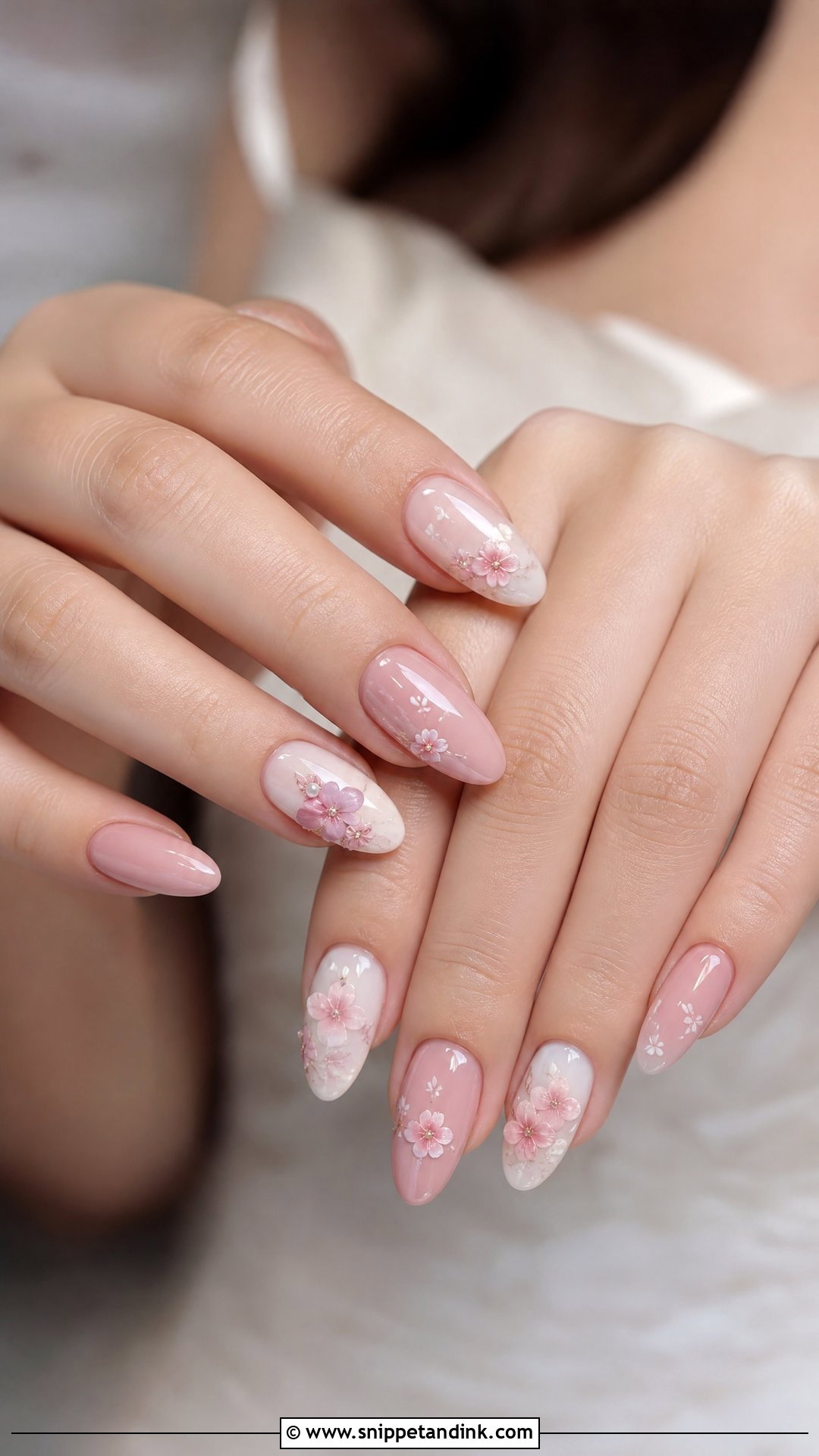 Blush Floral Wedding Nails - Snippet and Ink - 25 Floral Wedding Nails