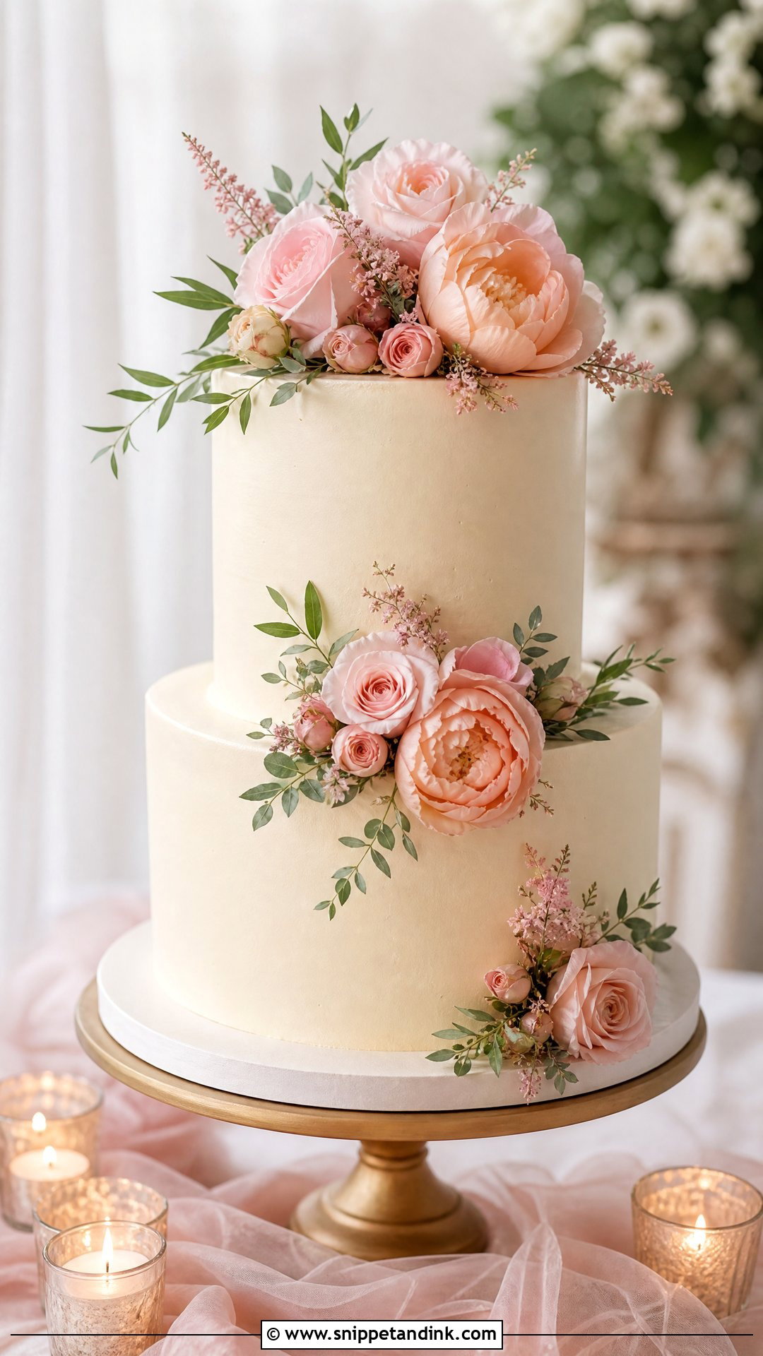 Blush Flower Wedding Cake - Snippet and Ink - 25 Flowers on Cake Ideas for Wedding