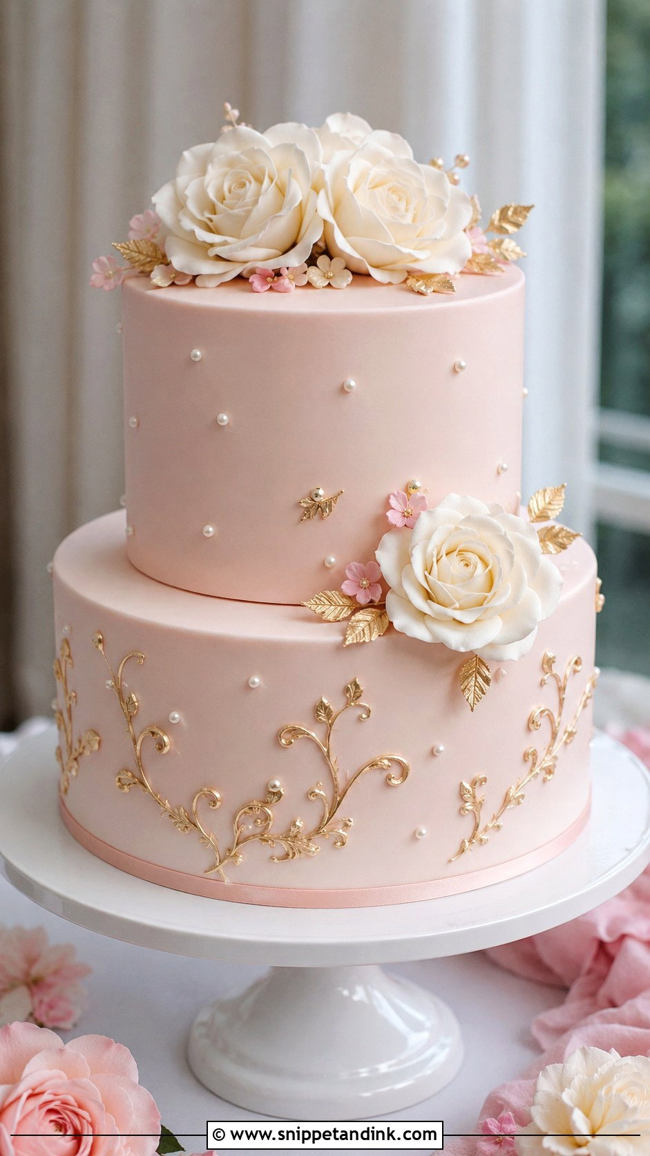 Blush Fondant Wedding Cake - Snippet and Ink - 20 Fondant Cake Tutorial Ideas for Wedding