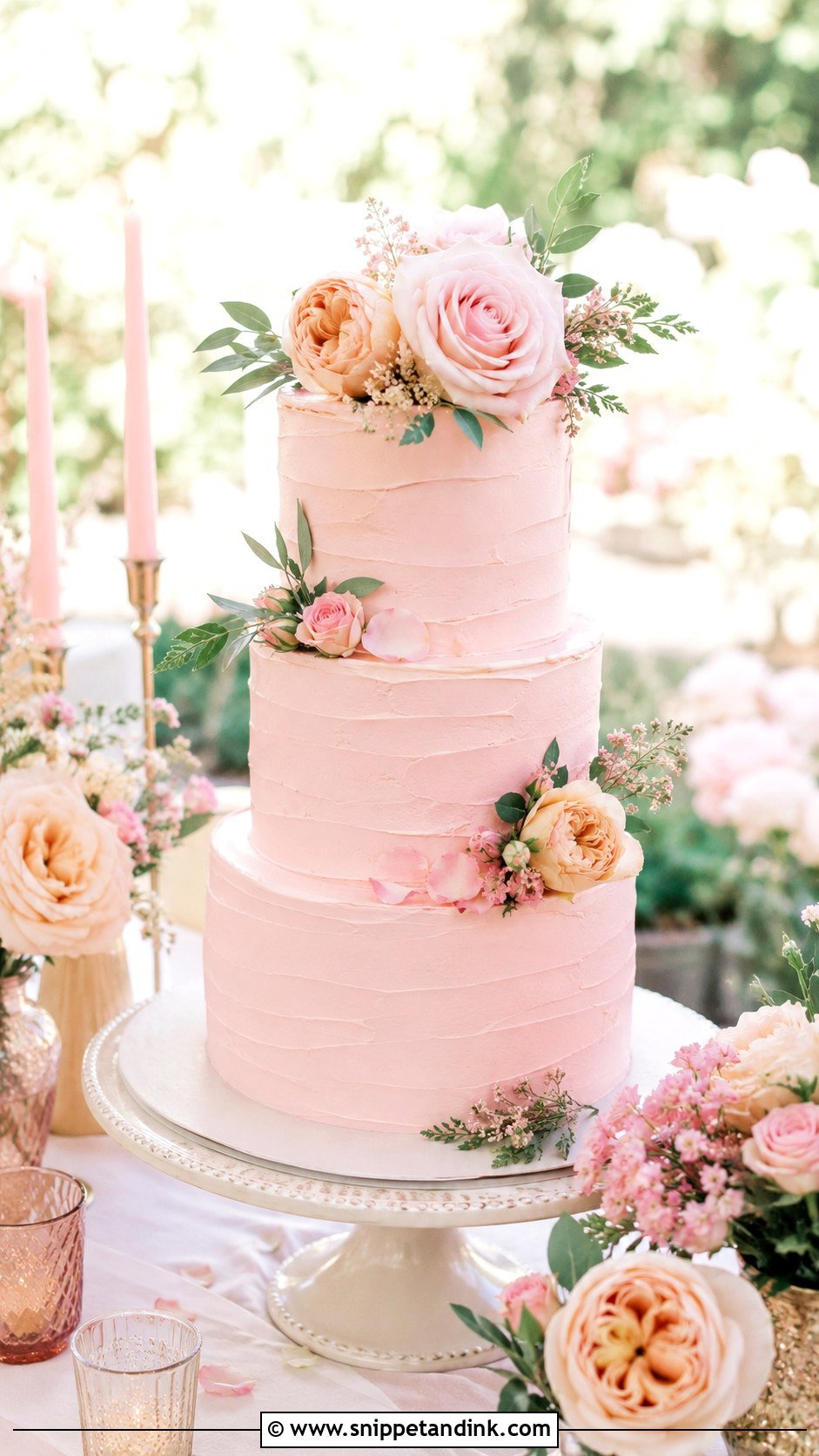 Blush Garden Wedding Cake - Snippet and Ink - 20 Romantic Garden Wedding Cake Ideas