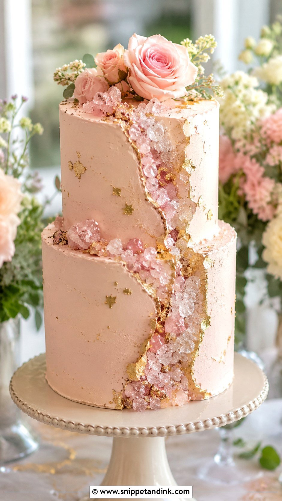 Blush Geode Wedding Cake - Snippet and Ink - 30 Geode Wedding Cakes