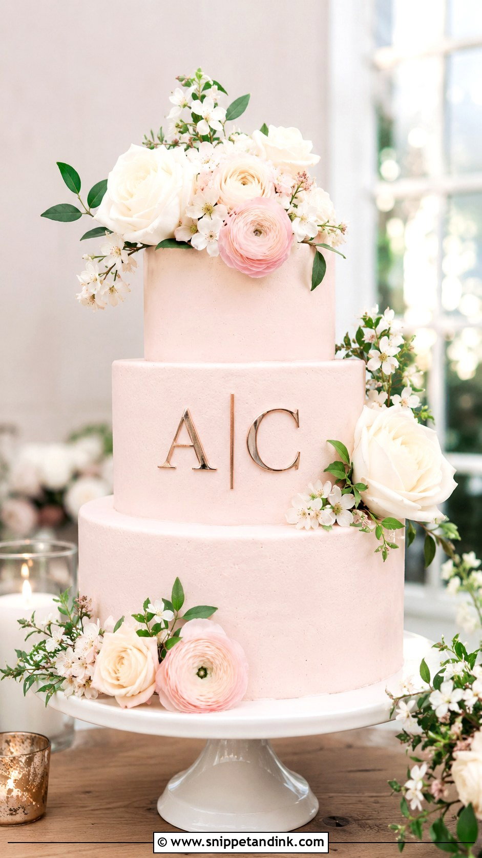 Blush Initials Wedding Cake - Snippet and Ink - 25 Initials on Wedding Cake Ideas