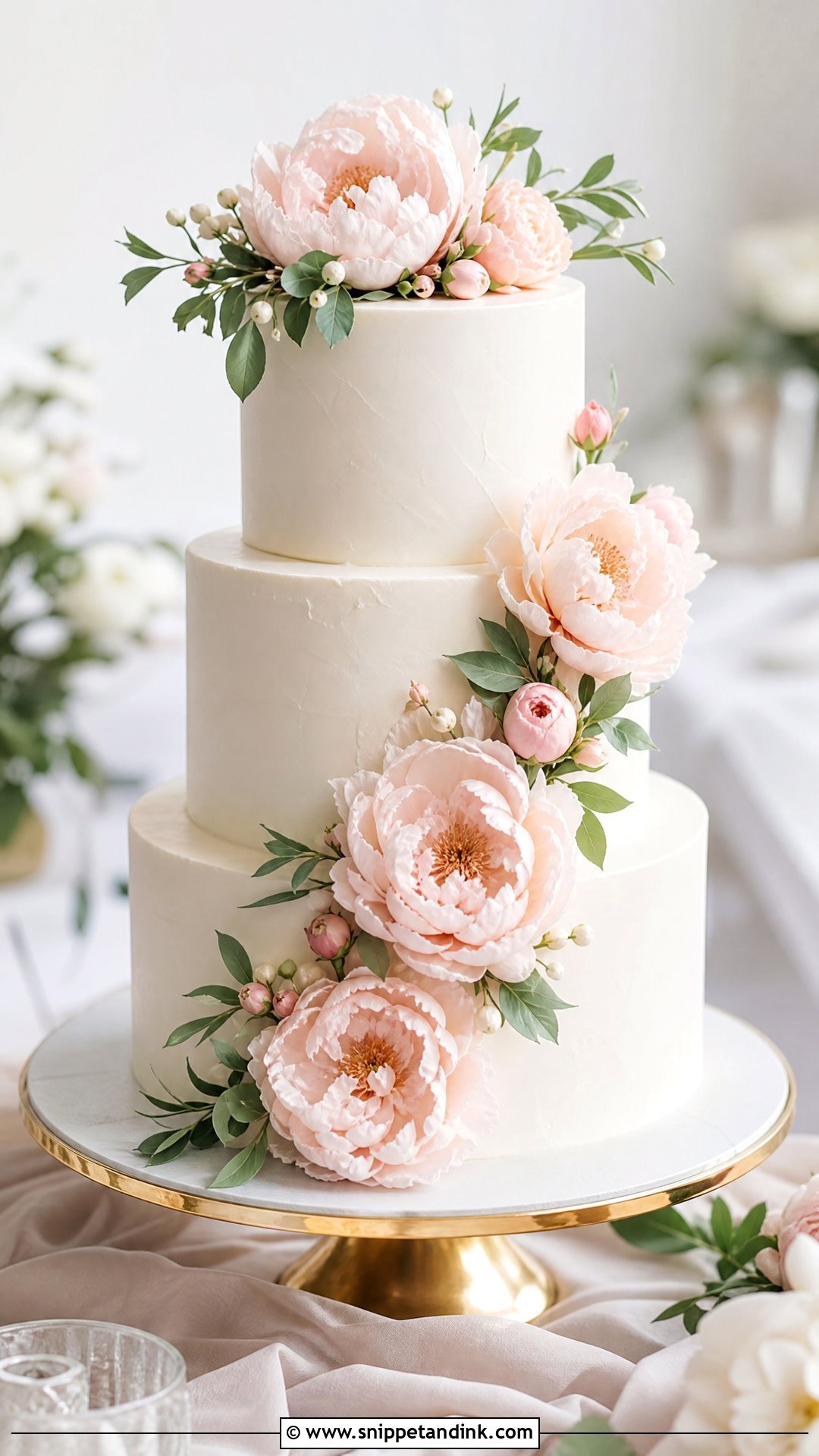 Blush Peony Wedding Cake - Snippet and Ink - 25 Peony Cake Ideas for Wedding