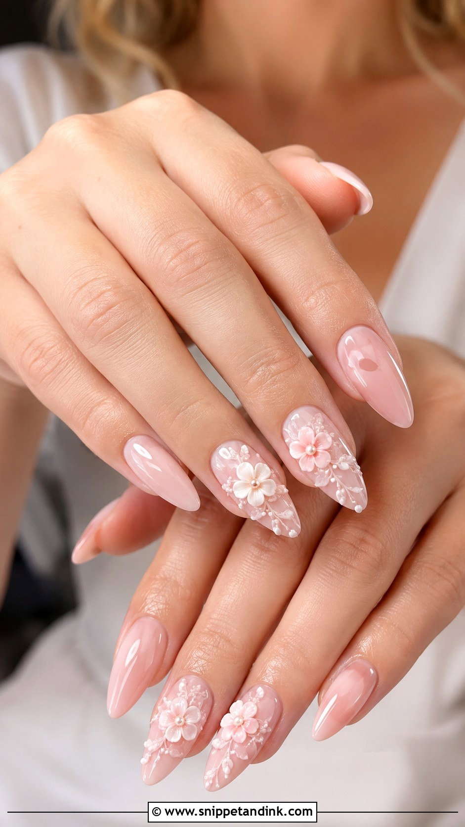 Blush Pink 3D Flower Wedding Nails - Snippet and Ink - 20 Blush Pink Wedding Nails