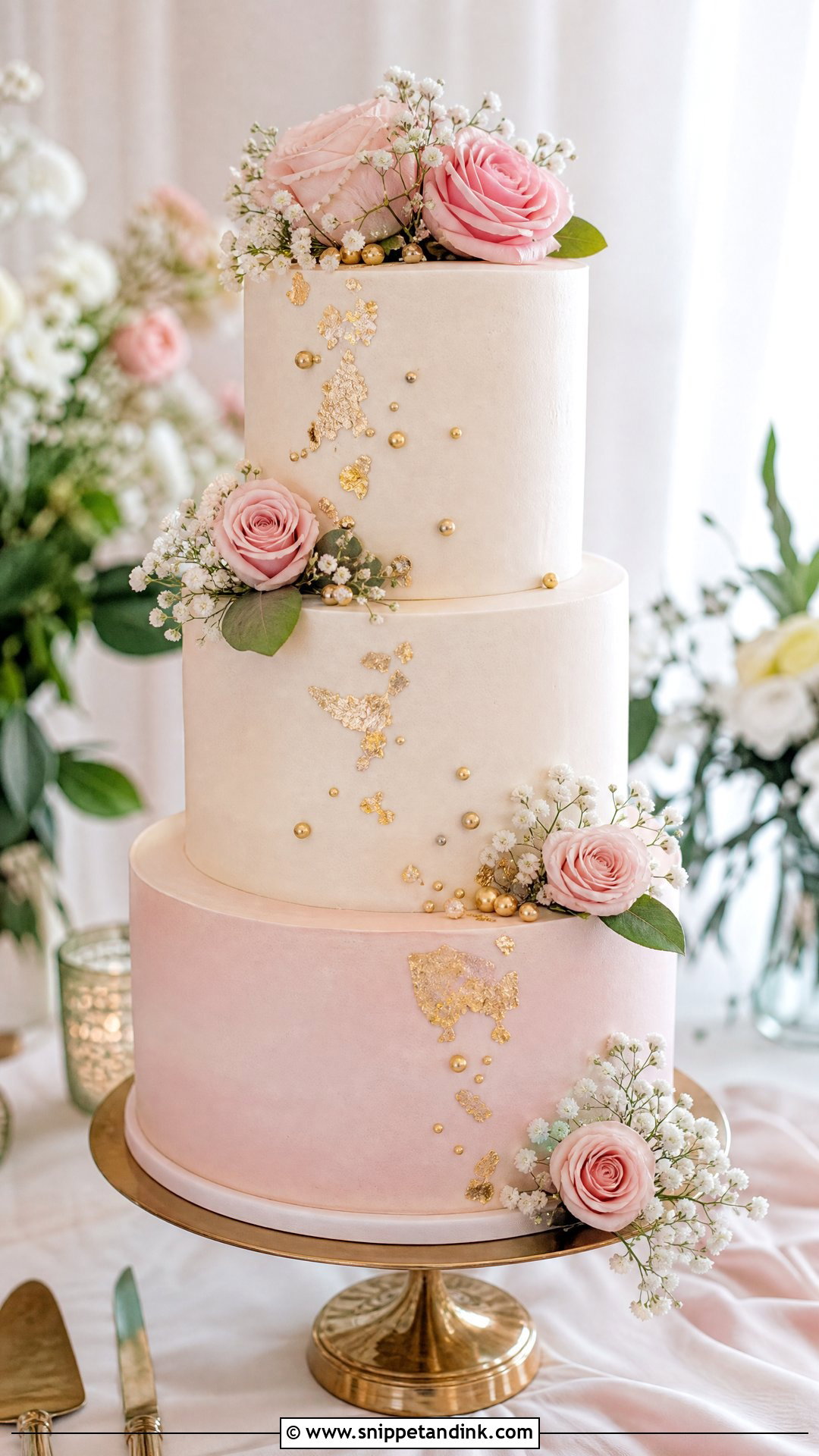 Blush Pink And Gold Wedding Cake - Snippet and Ink - 20 Pink and Gold Cakes for Wedding