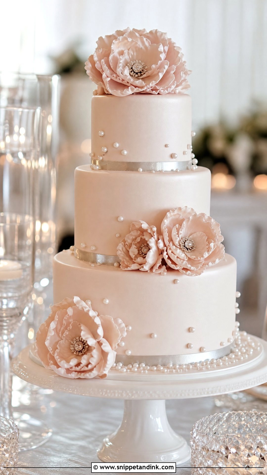 Blush Pink And Silver Wedding Cake - Snippet and Ink - 20 Pink and Silver Cake Ideas for Wedding