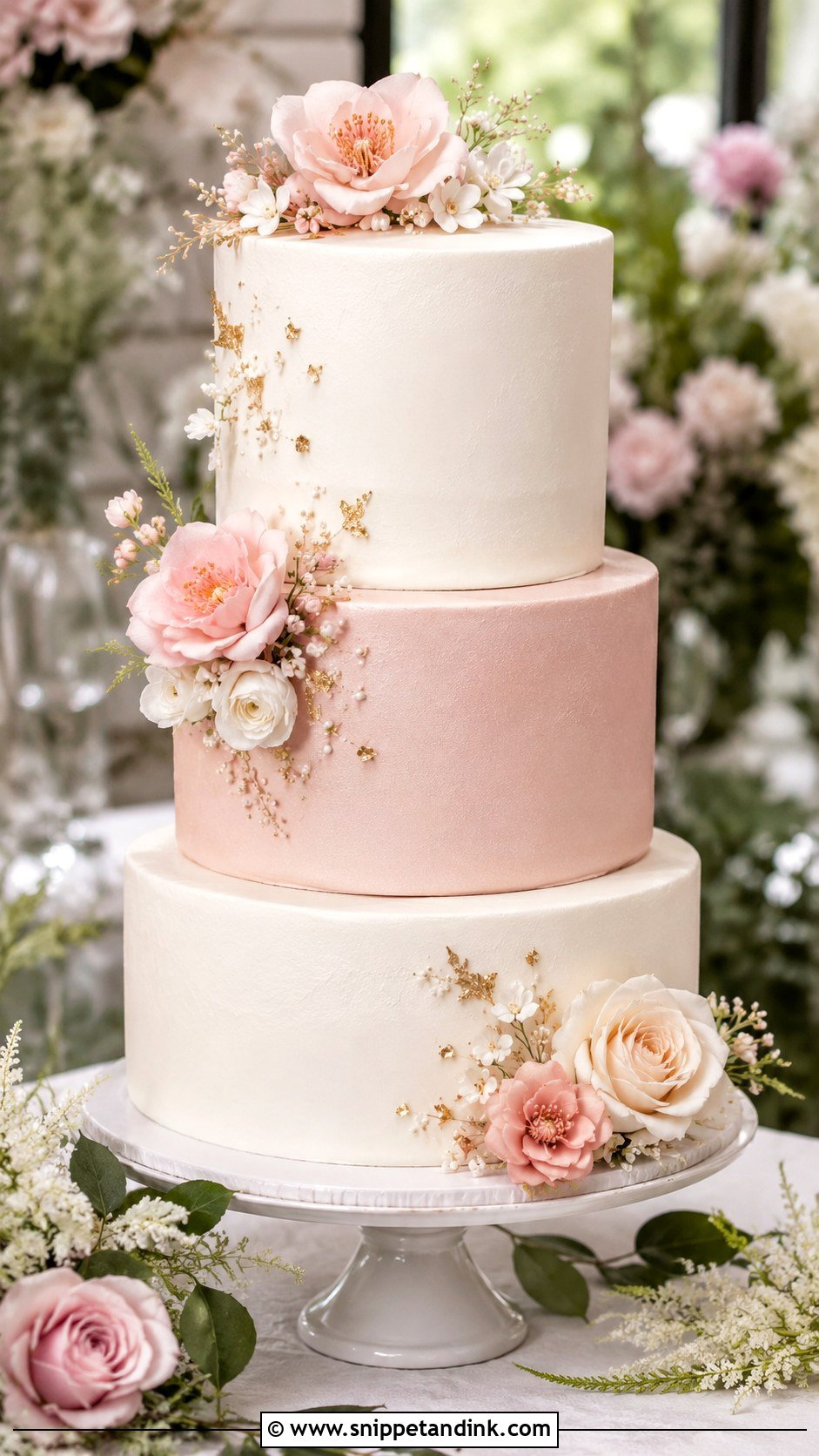 Blush Pink And White Wedding Cake - Snippet and Ink - 20 White and Pink Wedding Cake Ideas