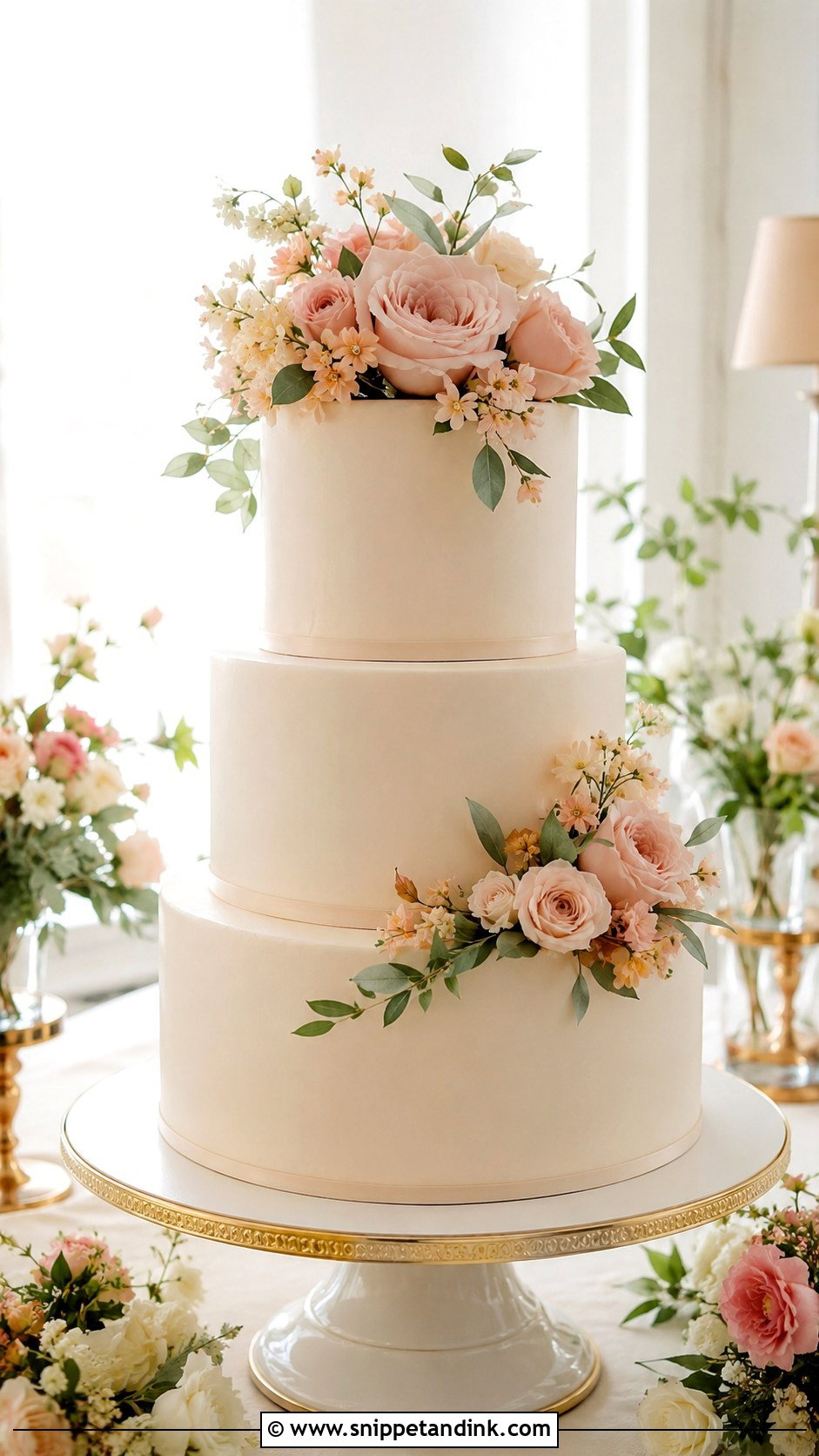 Blush Pink Floral Wedding Cake - Snippet and Ink - 20 Wedding Cake Ideas with Pastel Flowers