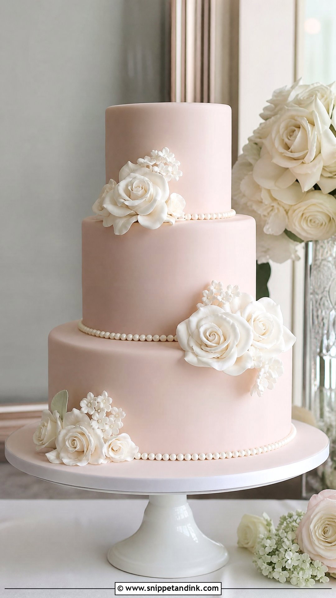 Blush Pink Fondant Wedding Cake - Snippet and Ink - 20 Pink Fondant Cake Ideas for Wedding