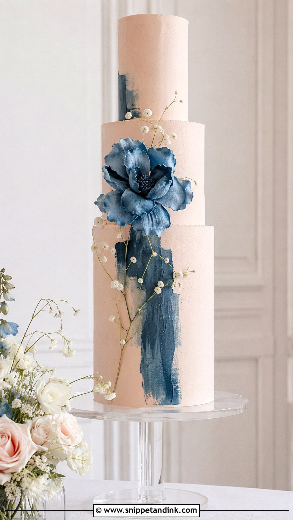 Blush Pink Modern Wedding Cake - Snippet and Ink - 25 Dusty Blue and Blush Pink Wedding Cake Ideas