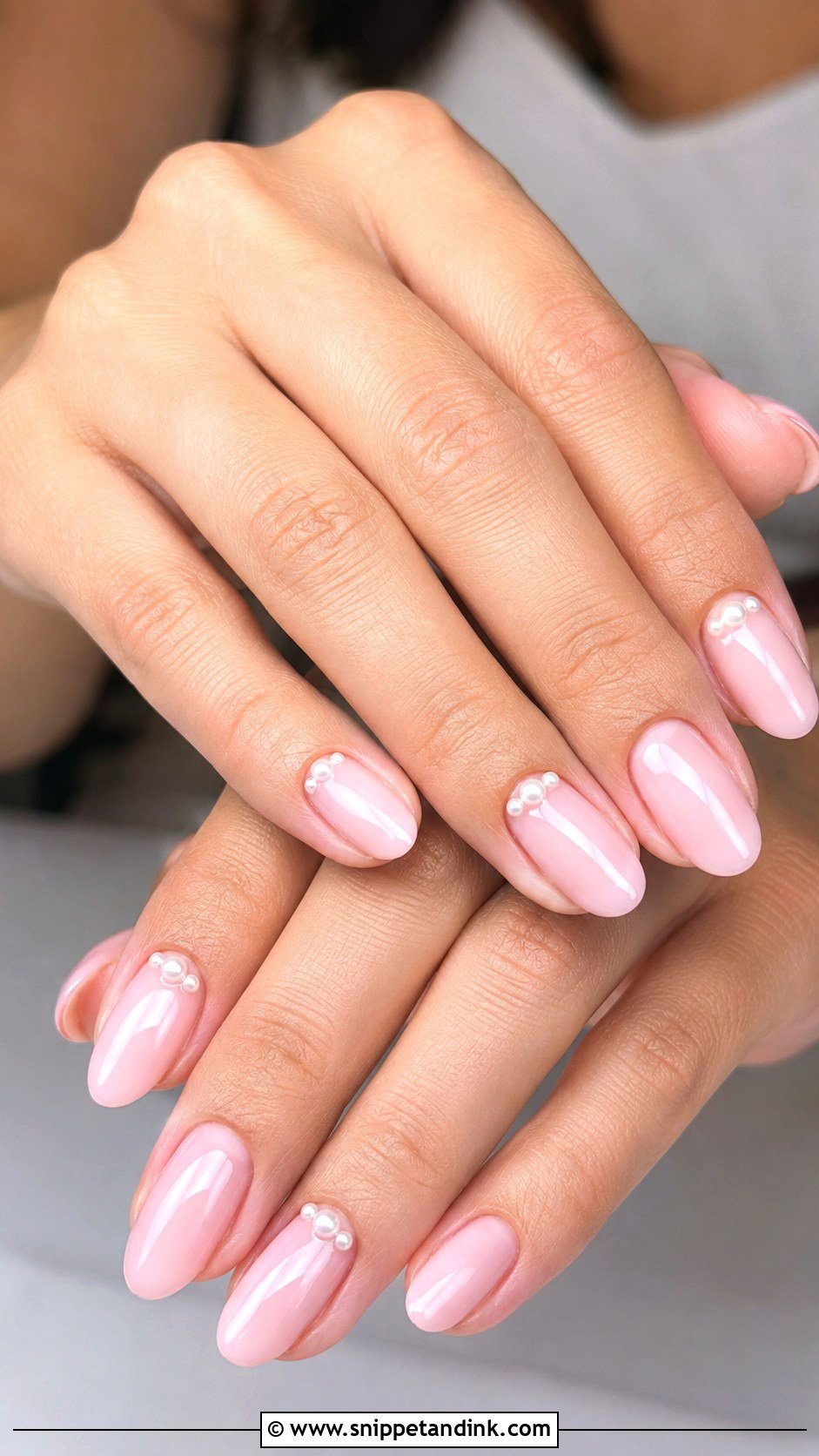 Blush Pink Nails With Pearl Details - Snippet and Ink - 20 Nail Inspo for Wedding Guest Ideas
