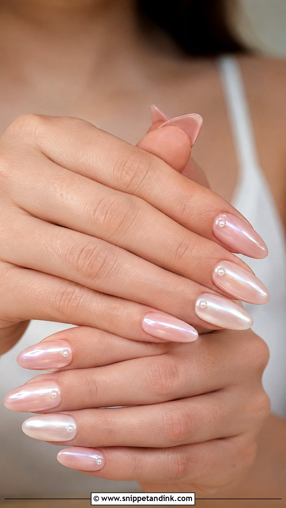 Blush Pink Pearl Nails - Snippet and Ink - 20 Summer Wedding Guest Nails