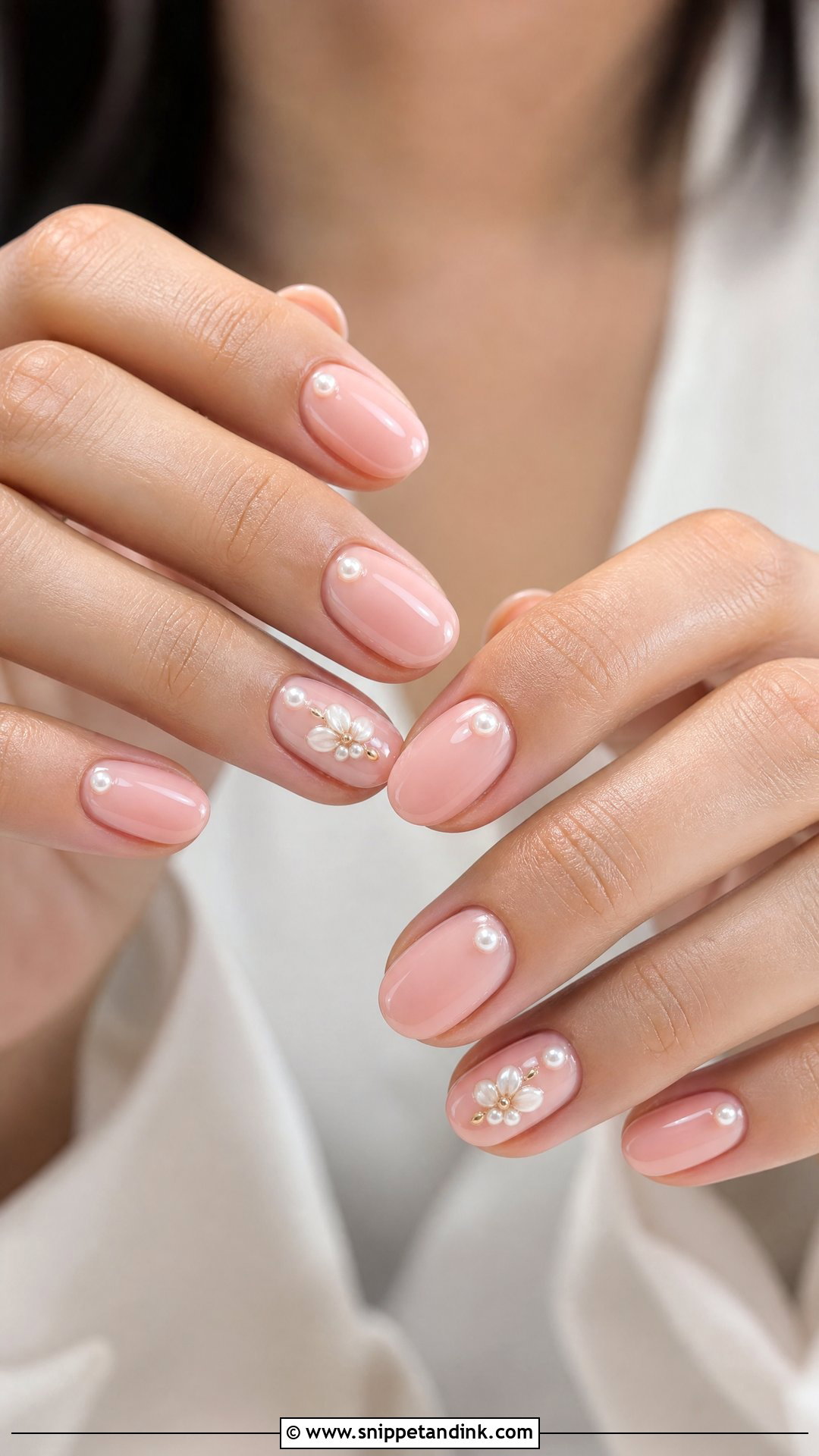 Blush Pink Pearl Wedding Guest Nails - Snippet and Ink - 25 Wedding Guest Nail Ideas