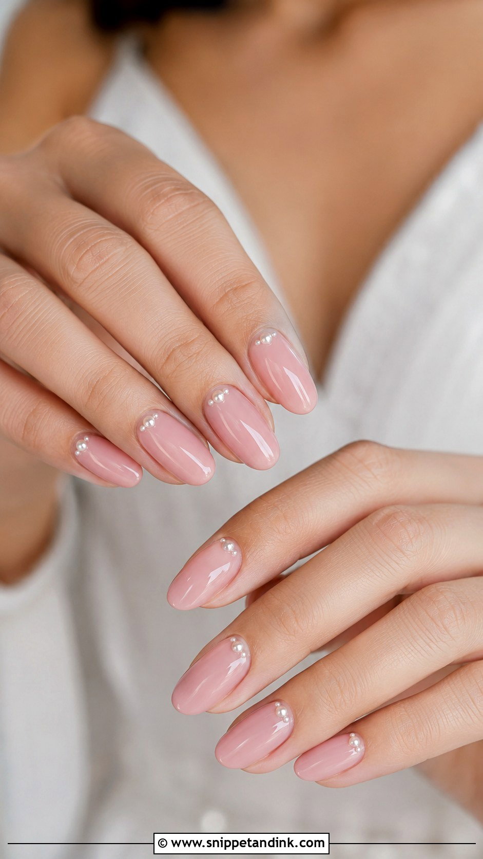 Blush Pink Pre Wedding Nails With Pearls - Snippet and Ink - 20 Nails for Pre Wedding Shoot