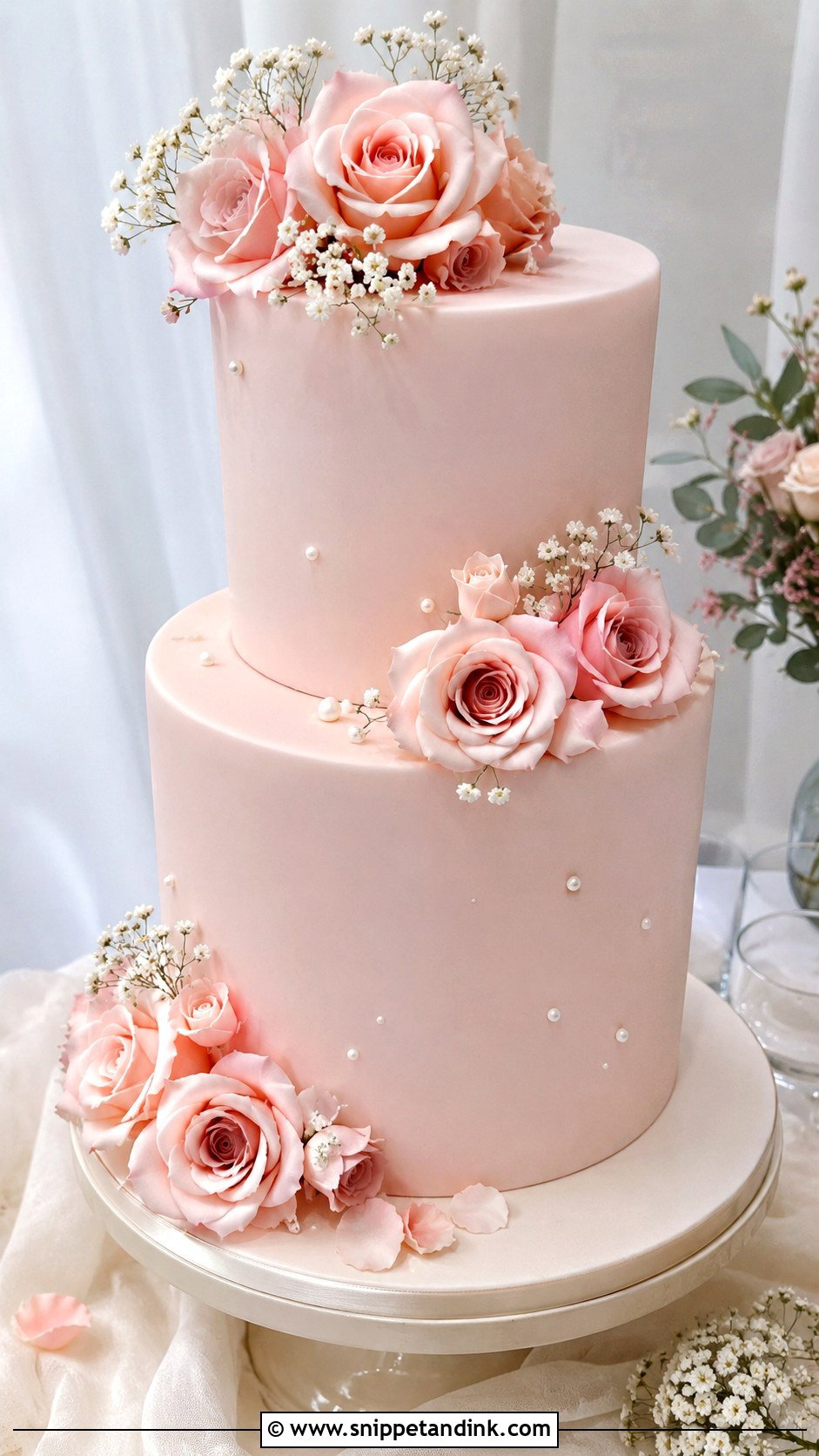 Blush Pink Rose Wedding Cake - Snippet and Ink - 20 Pink Roses Cake Ideas for Wedding