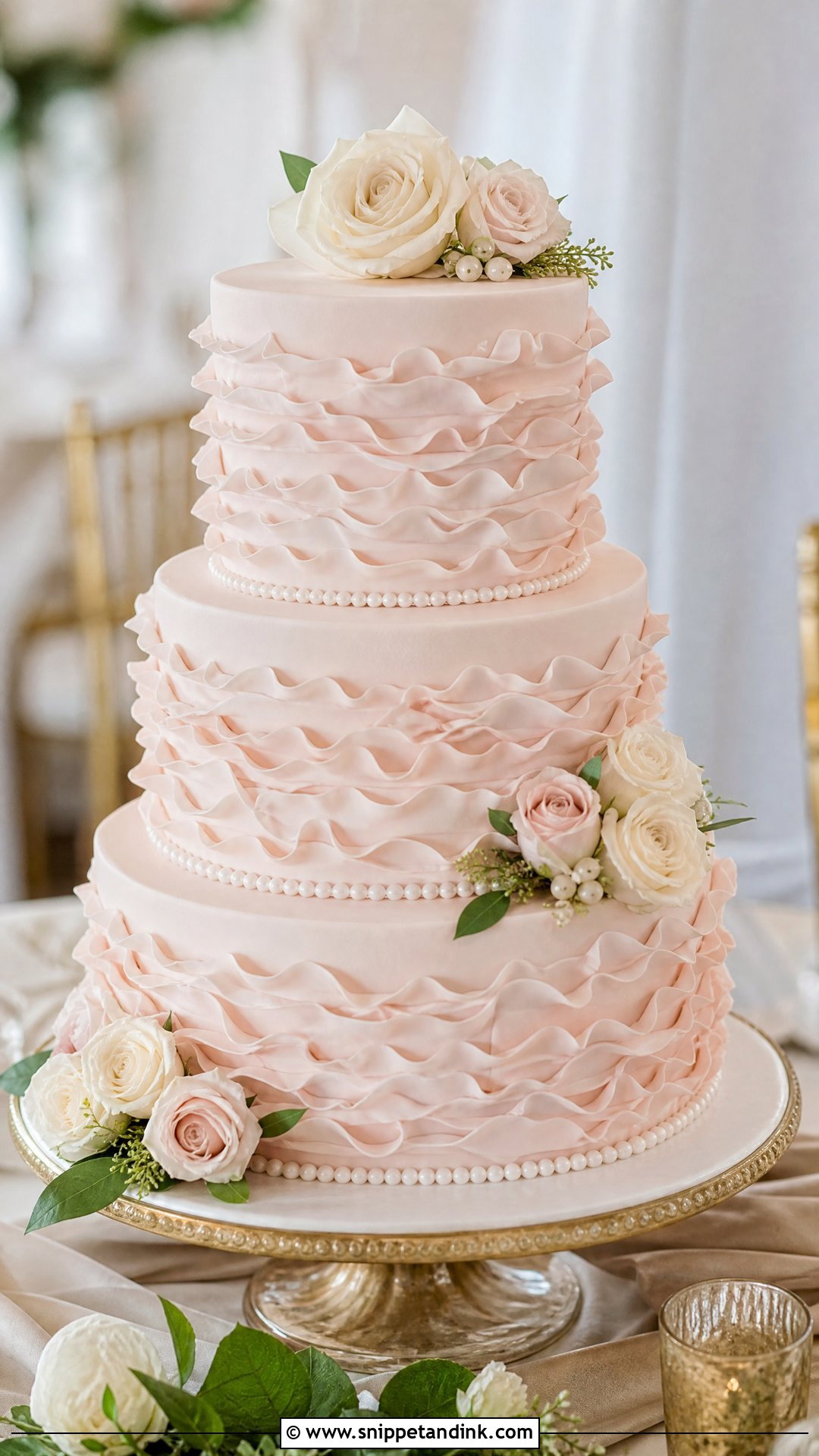 Blush Pink Ruffle Wedding Cake - Snippet and Ink - 20 Pink Ruffle Cake Ideas for Wedding