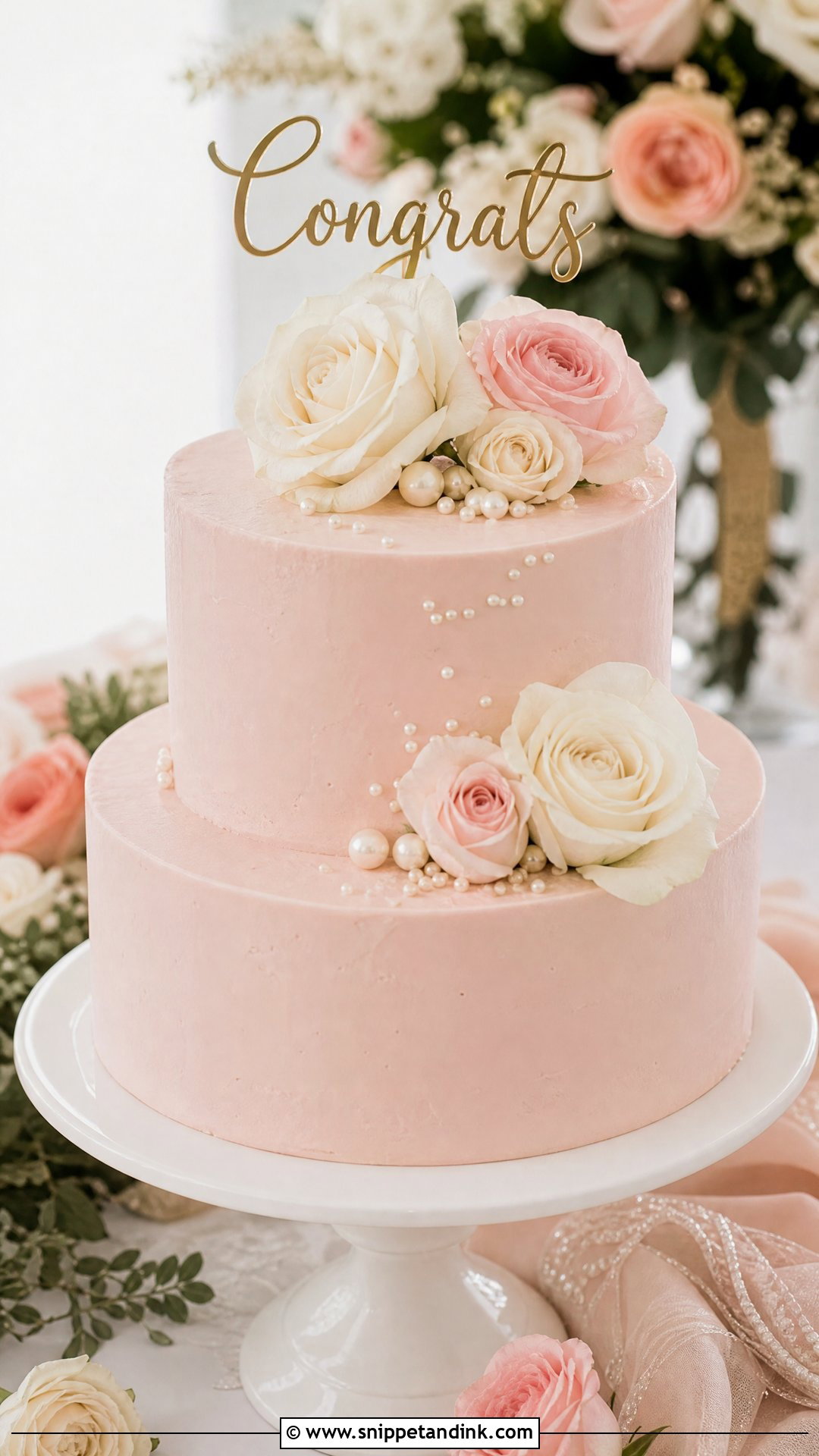 Blush Pink Wedding Congrats Cake - Snippet and Ink - 30 Congrats Cake Ideas for Wedding