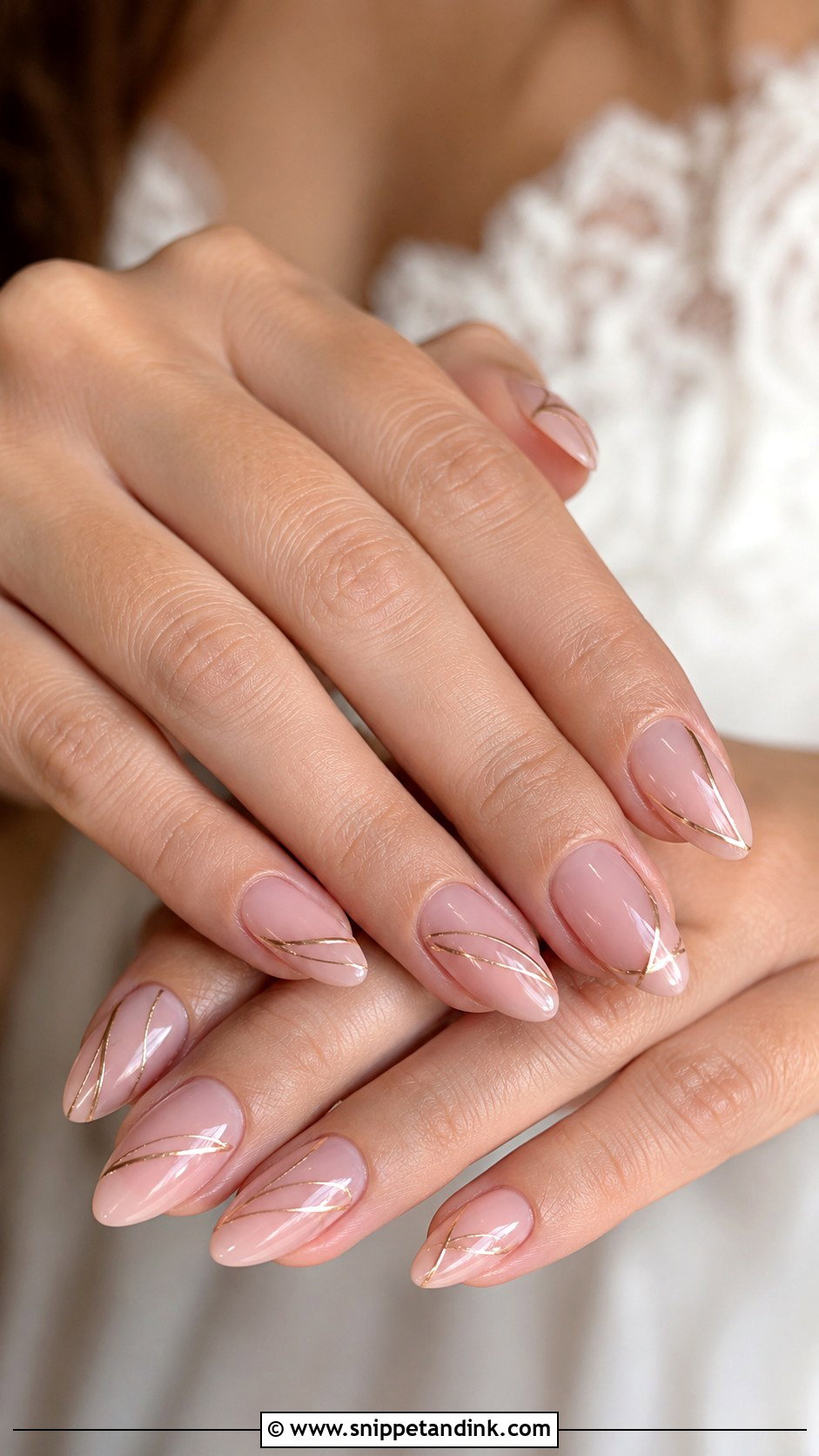 Blush Pink Wedding Nails With Gold Accent Lines - Snippet and Ink - 20 Wedding Nails Gold Accent