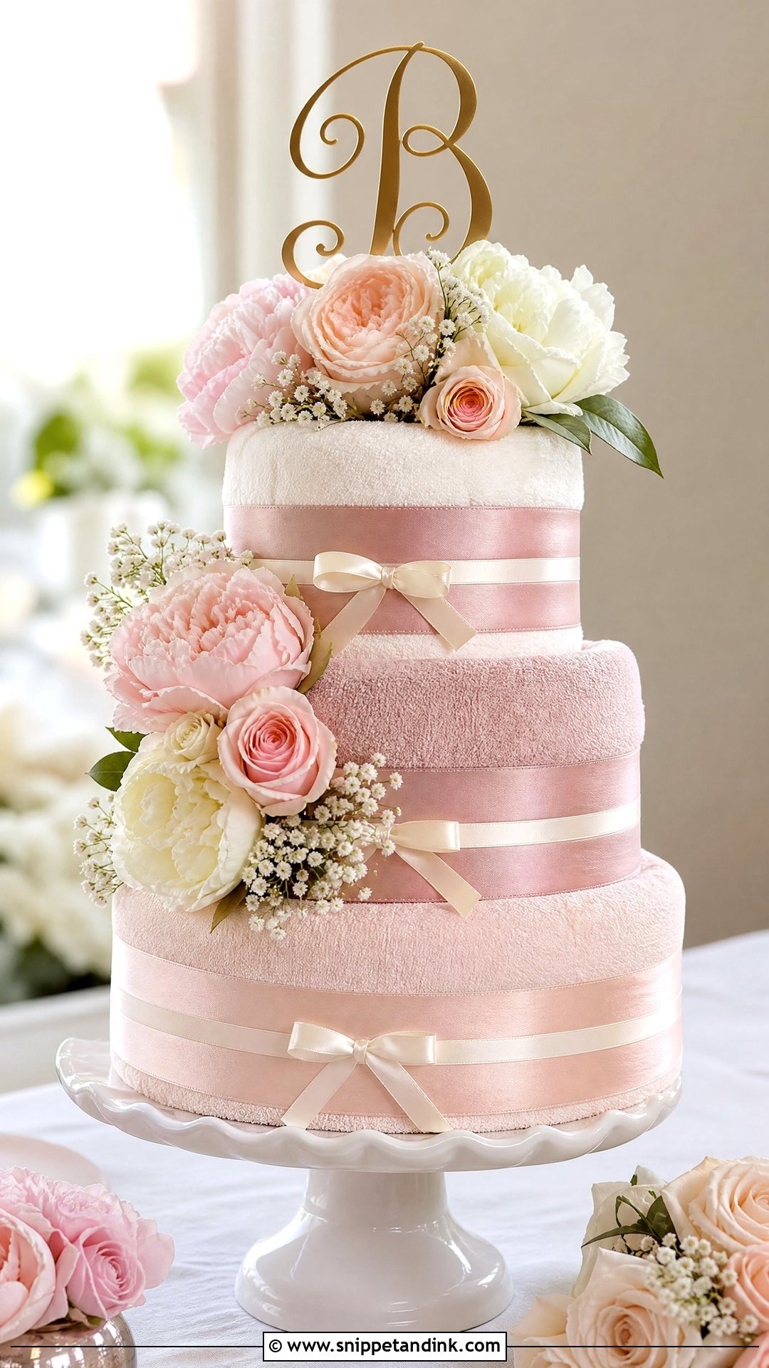 Blush Pink Wedding Towel Cake - Snippet and Ink - 20 Wedding Towel Cakes